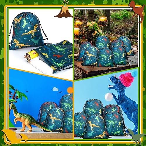 Miniatura 24 de Weewooday 20 Pcs Dinosaur Party Favor Bags Drawstring Gift Goodie Treat Bag Dinosaur Candy Party Supplies Backpack for Birthday Candy