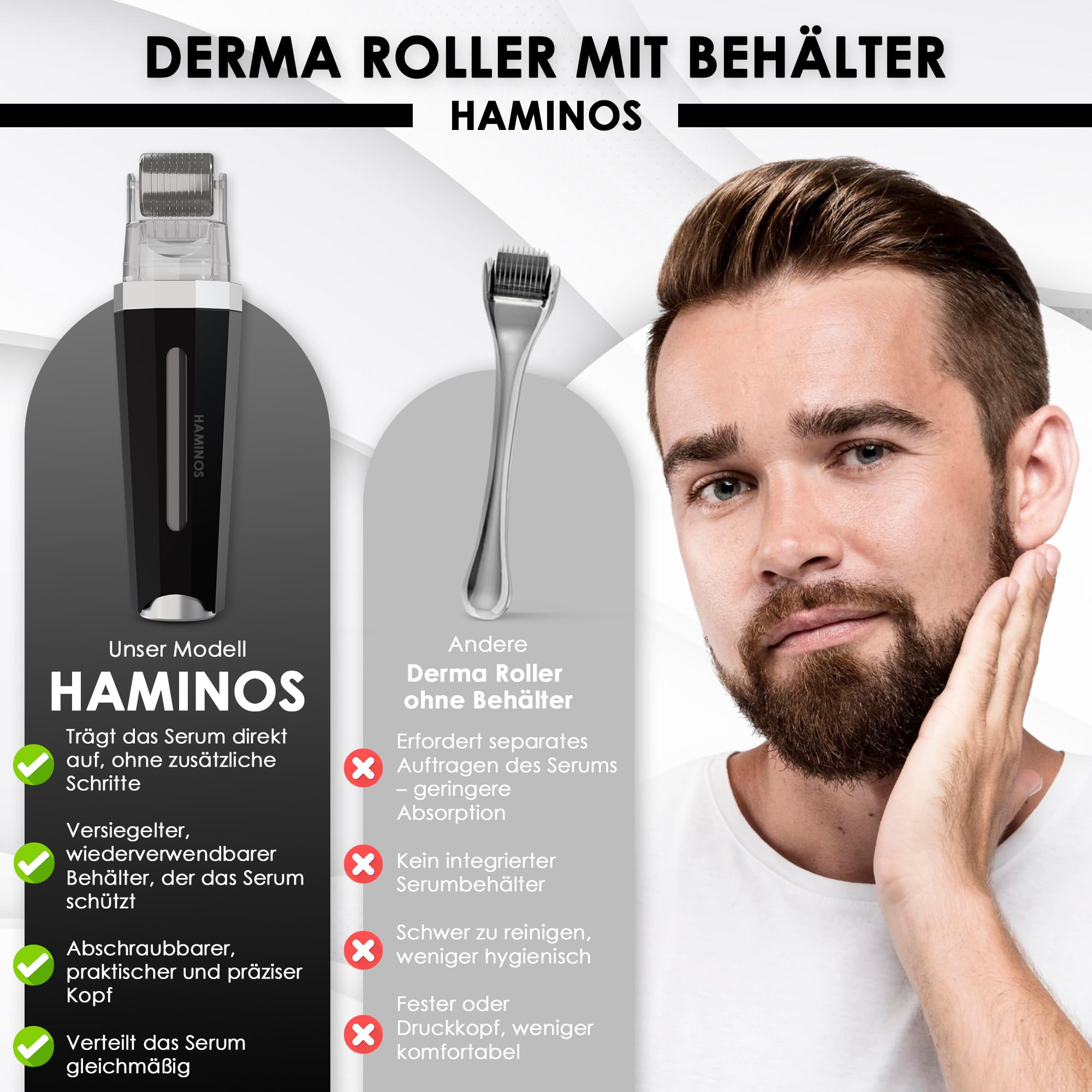 Derma roller 0,5 mm 3.0 mit Tank für Haare, Bart, Haut, Falten, Dehnungsstreifen, Hyperpigmentierung SOFORTIGE SERUMANWENDUNG, 520 Titannadeln