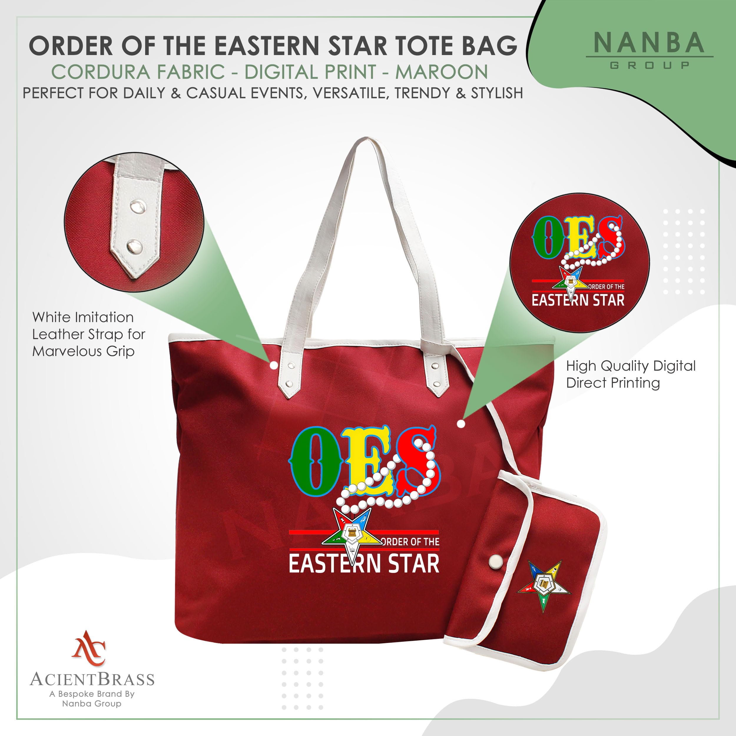 OES Order of the Eastern Star Tote Bag with Matching Wallet, Cordura