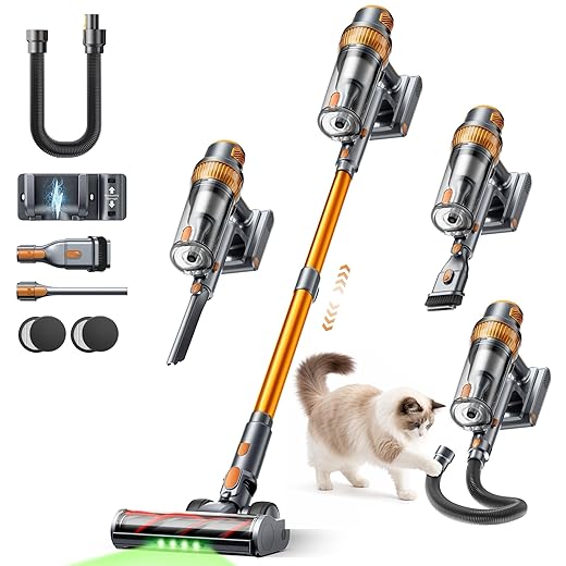 Cordless Vacuum Cleaner, 55KPa 650W 70Mins Stick Vacuum Cleaners for Home, Self-Standing Handheld Vacuum with 3.3Ft Extendable Hose, LED Touch Screen for Pet Hair/Floor/Carpet