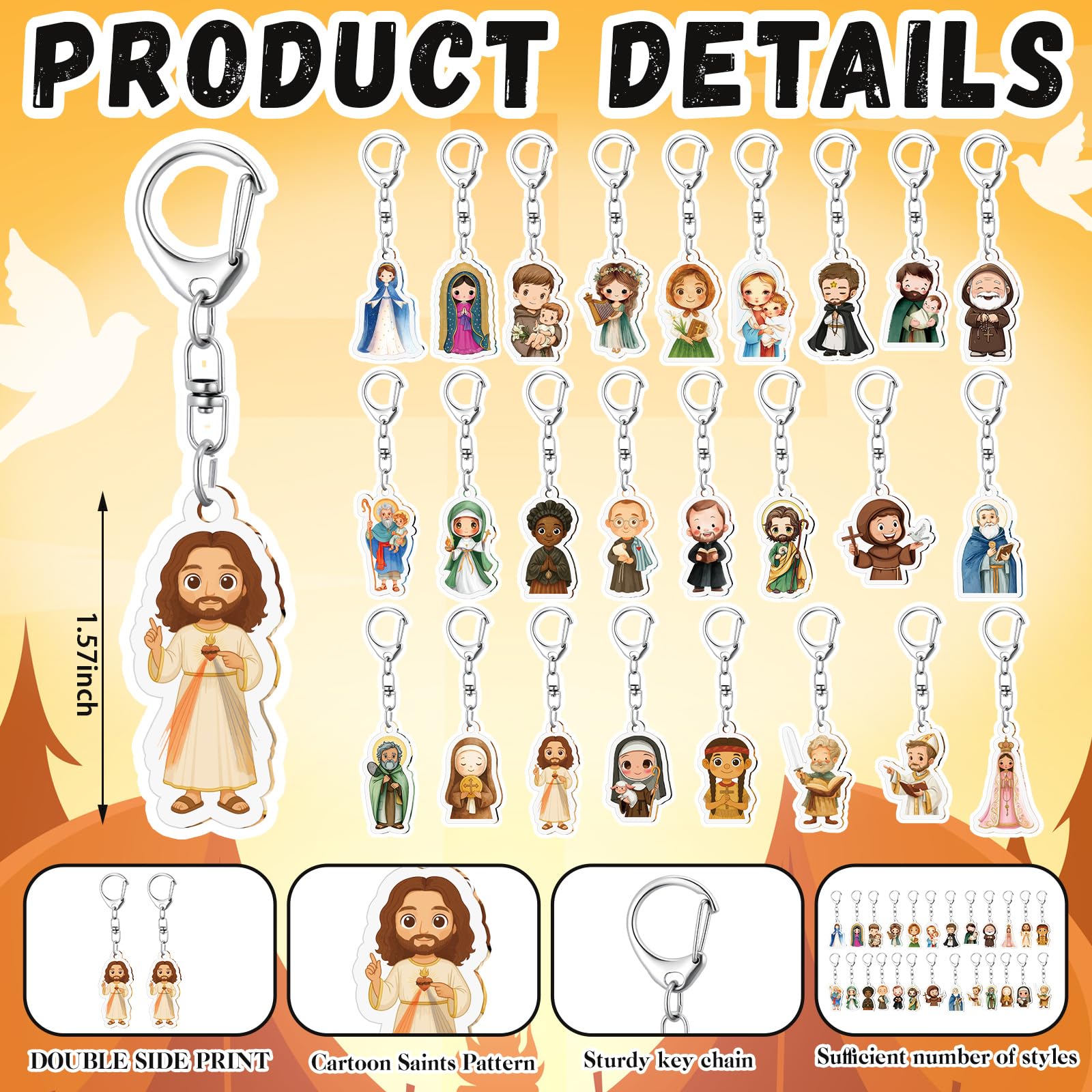 Landical Catholic Gifts Catholic Saints Keychain Acrylic Christian Keychain Religious Key Ring Gifts Jewelry for Women Men
