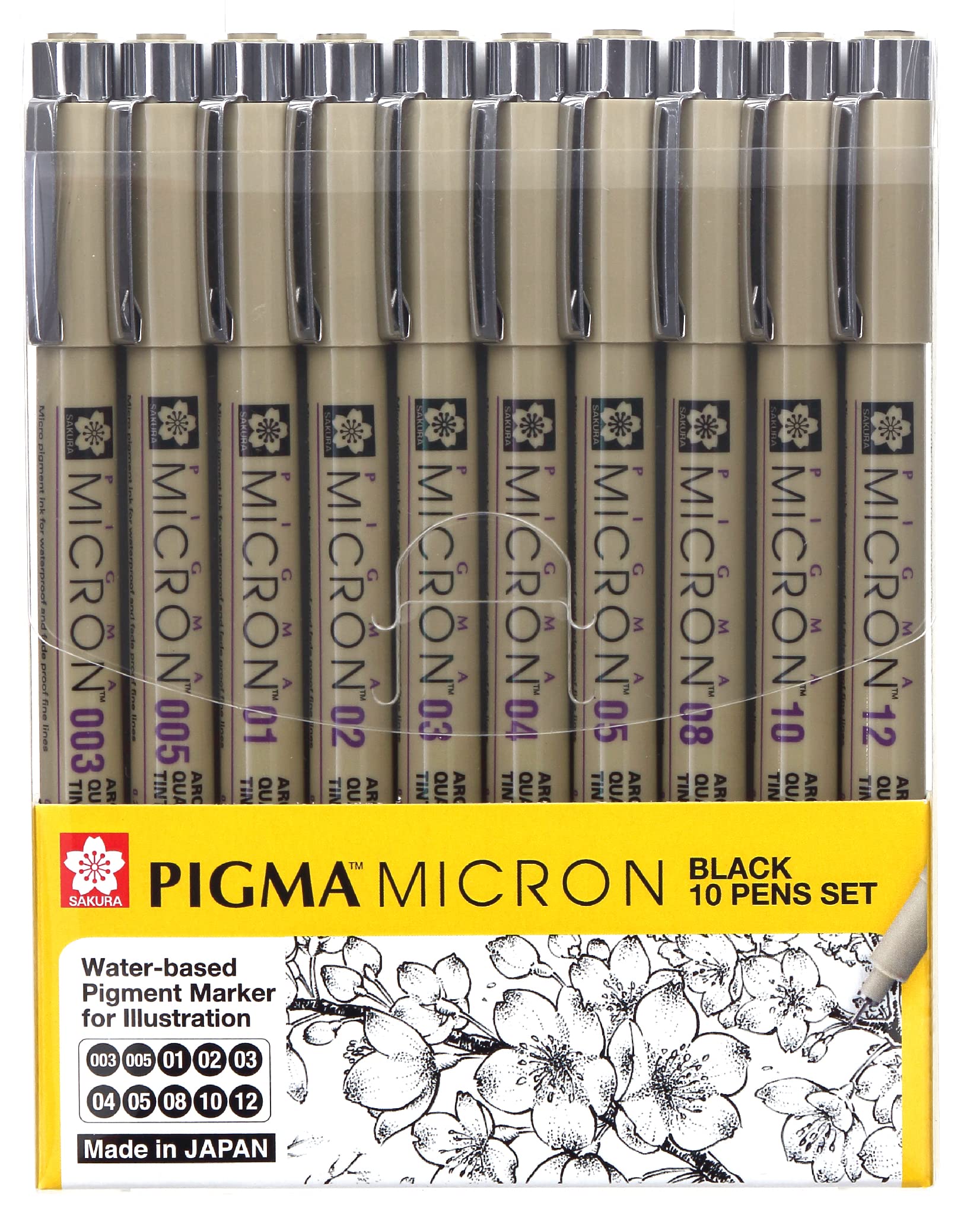 Sakura Pigma Micron fineliner pen 10 piece black ink colour drawing set