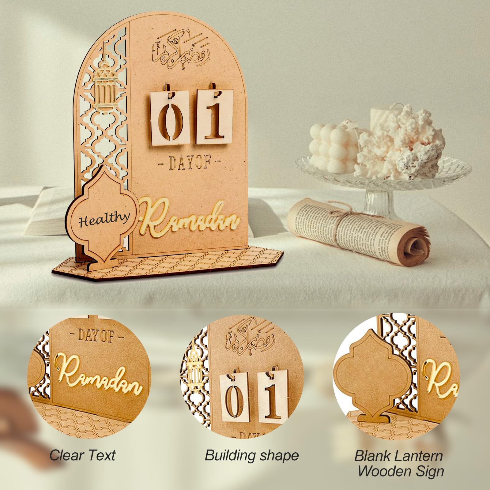 Ramadan Calendario di Legno Ramadan Decorazioni Conto alla Rovescia Rustico di 30 Giorni Ramadan Calendario decorazioni per la casa decorazioni fai da te per feste in Ramadan (Forma - C