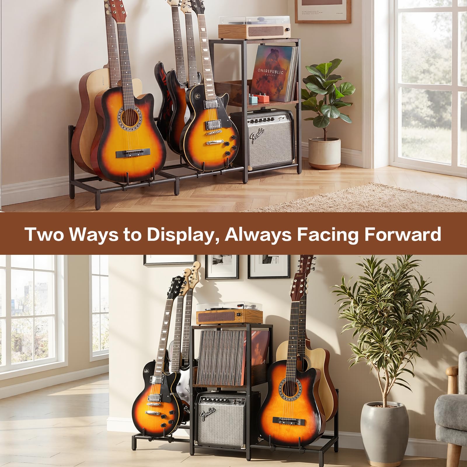 Bikoney Soporte de guitarra de 5 niveles para guitarra acústica, eléctrica, bajo, soporte de guitarra ajustable para múltiples guitarras, accesorios de amplificador de guitarra, exhibición de soporte