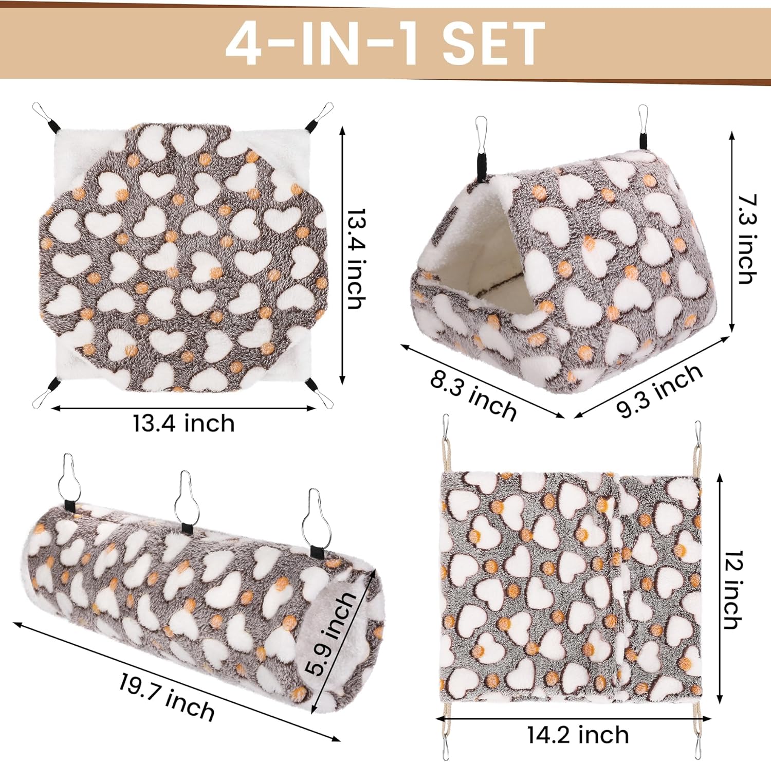 MCEAST 4 Pieces Small Pets Cage Accessories Hanging Hammock Sleeping Bag Tunnel and Bed Hideout Set Warm Sleep Nap Sack Bed for Hamster Ferret Squirrel Rabbit 1 81H lh02KdL. AC SL1500