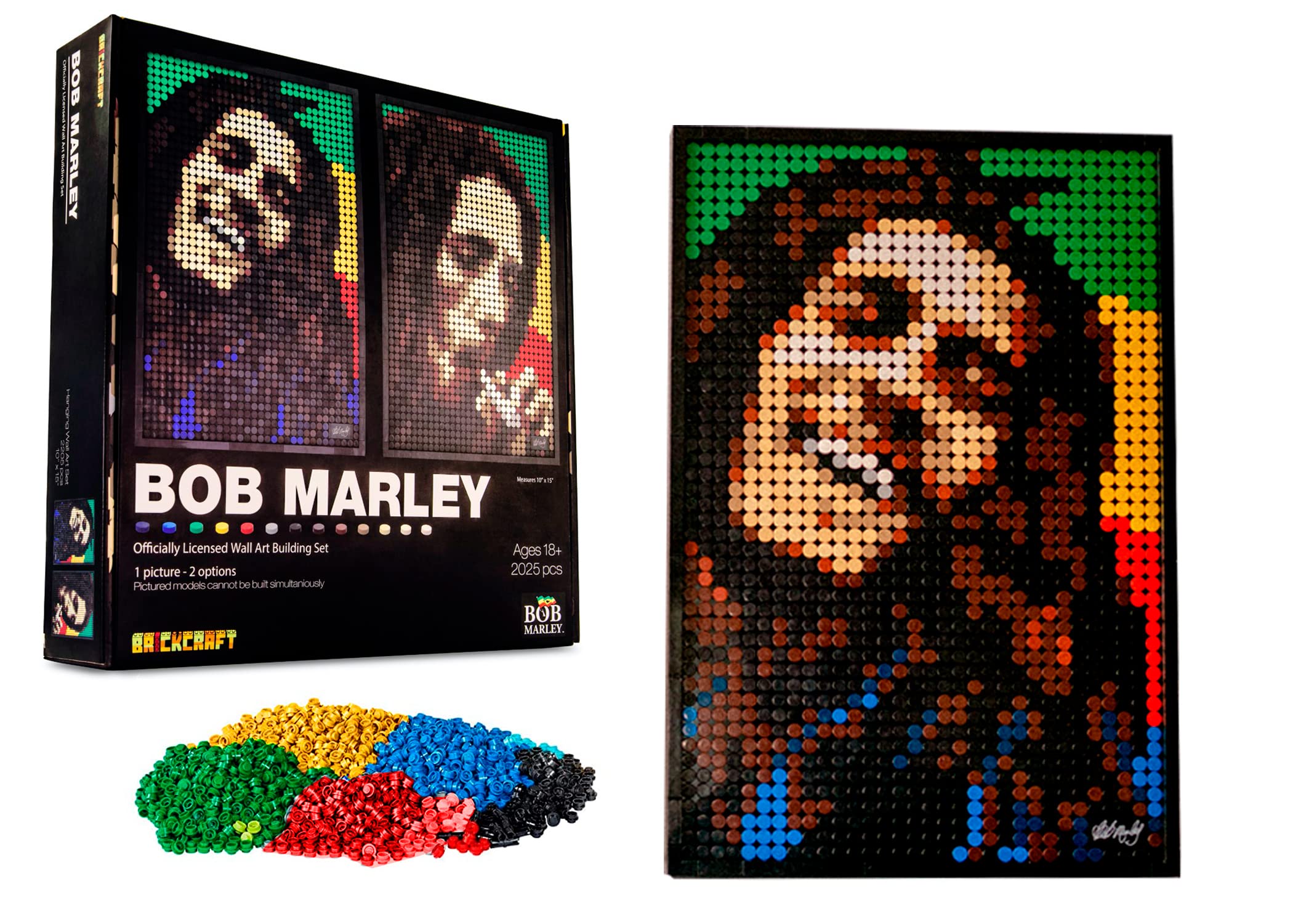 Bob Marley Building Kit for Adults, Collectible Wall Art Building Set with 2 Designs, Creative Artwork Wall Decor with Mounting Accessories, Rock and Roll Gift for Adults and Kids, 2025 Pieces