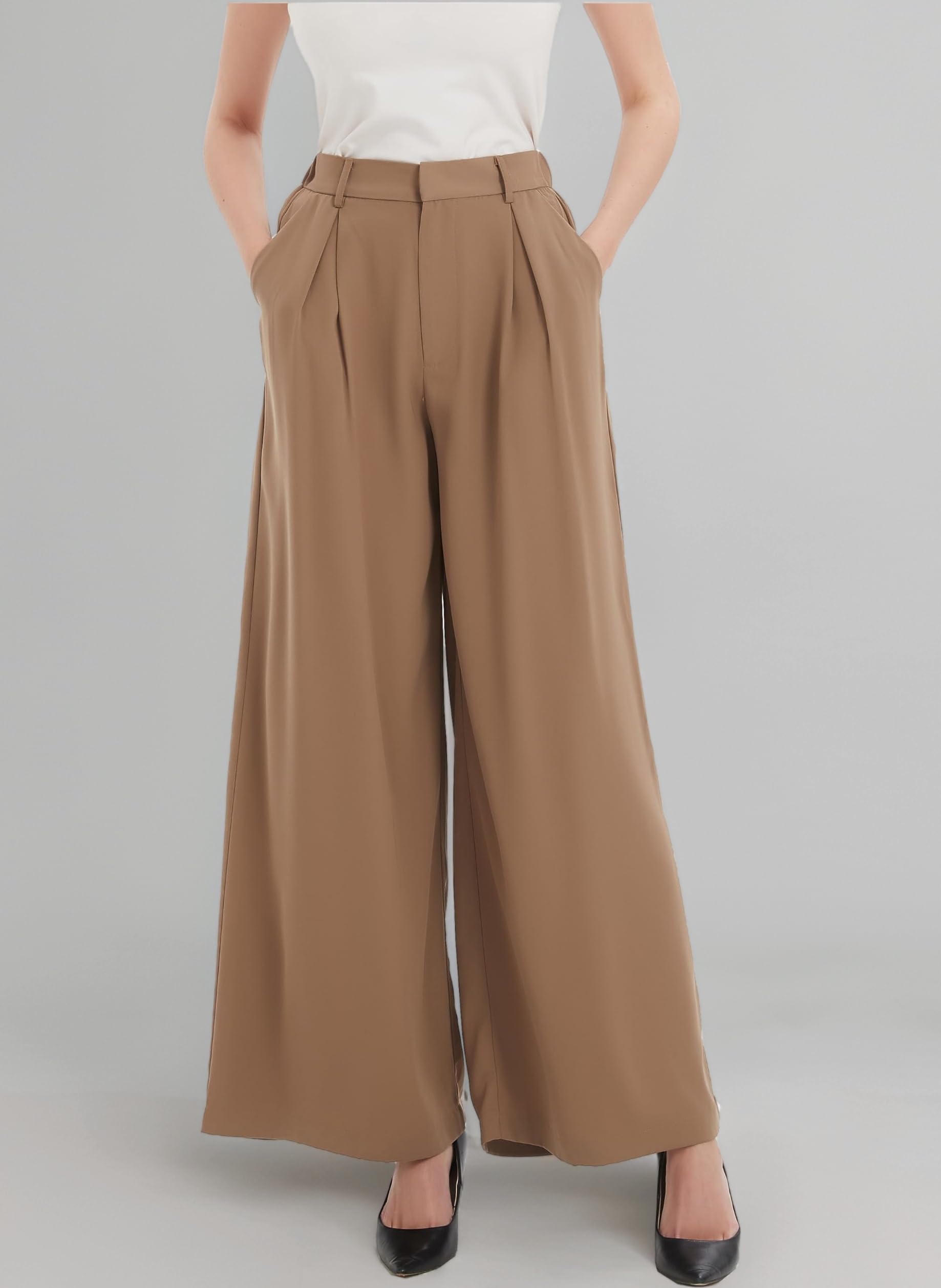 Tronjori Women High Waist Casual Wide Leg Long Palazzo Pants Trousers Regular Size