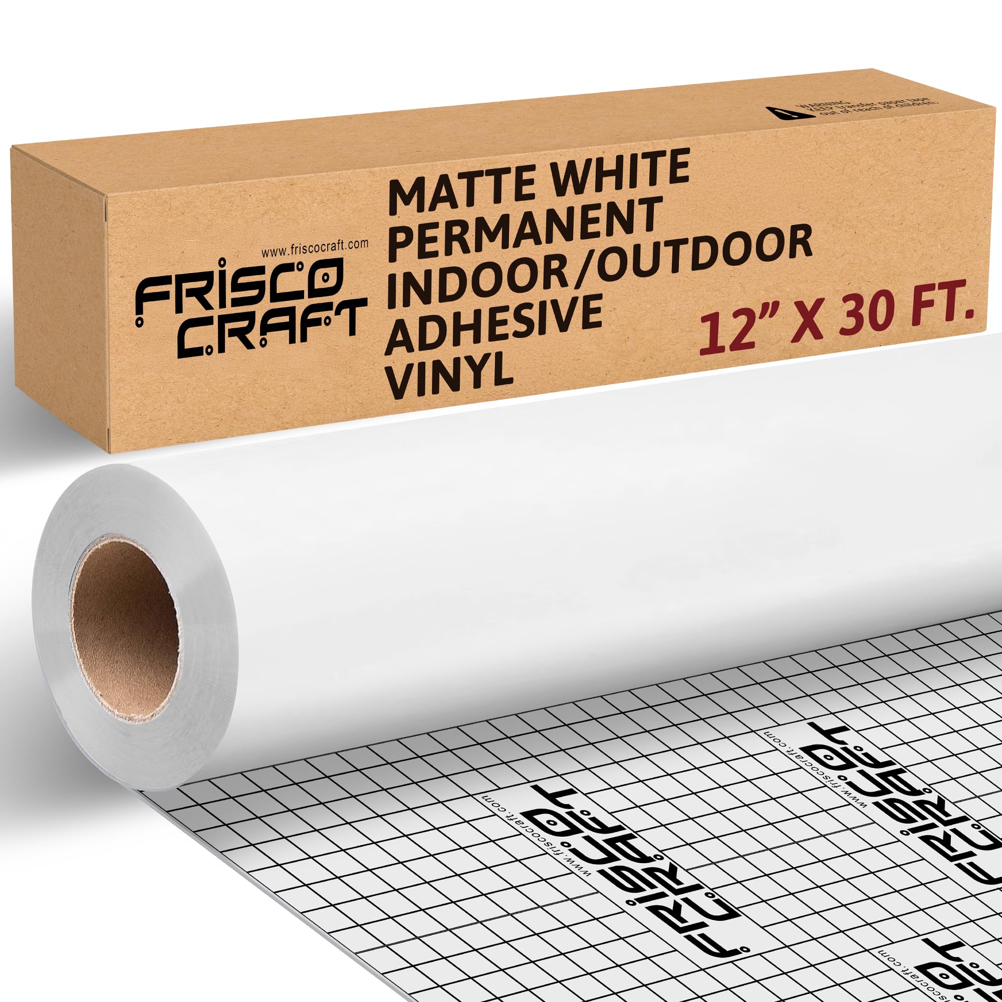 Frisco Craft Matte White Permanent Adhesive Vinyl Roll 12" by 30 FEET-for Signs, Scrapbooking, Cricut, Silhouette Cameo, Craft, Die Cutters