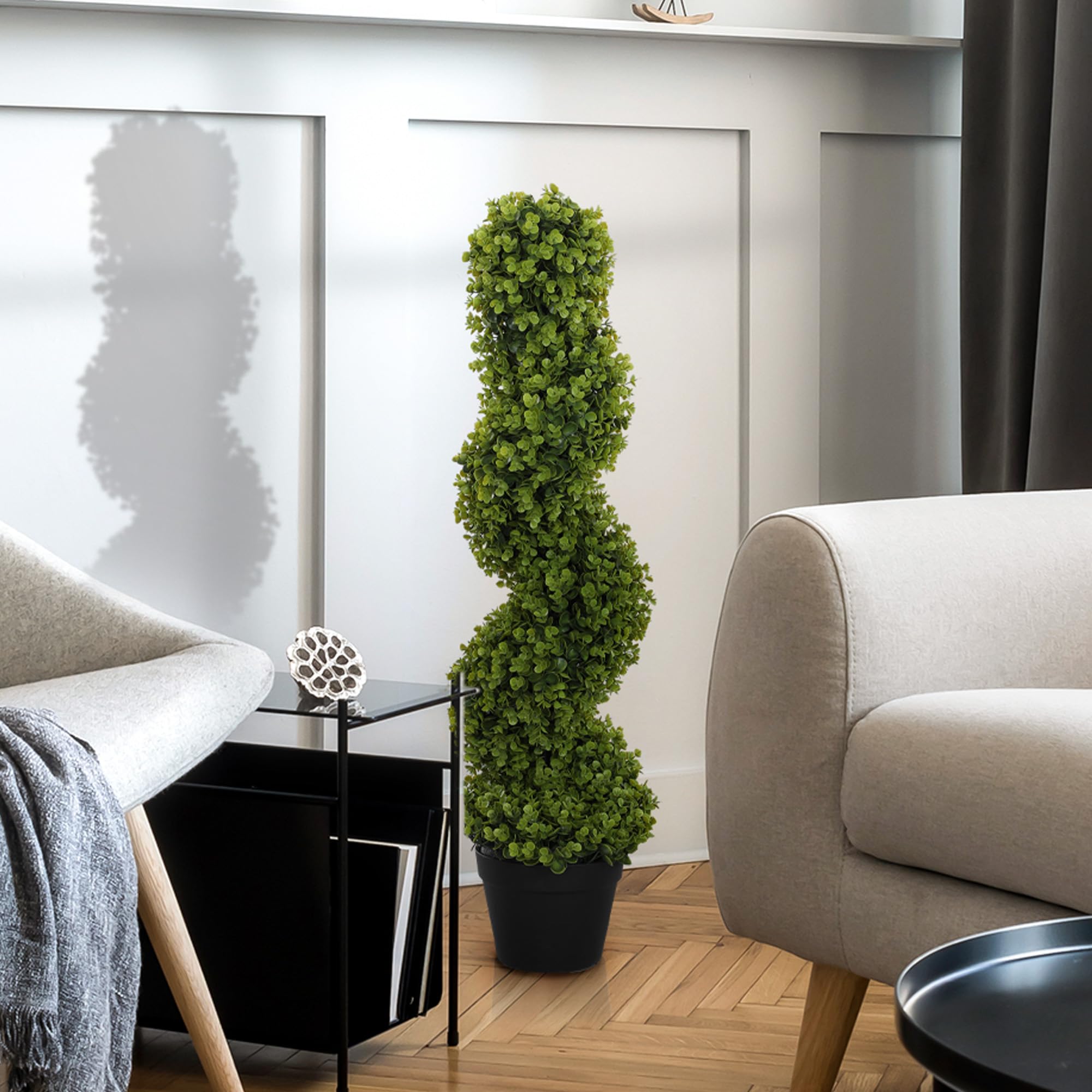 HOMCOM Pianta Finta Eucalipto a Spirale, Pianta Artificiale con Vaso Incluso Resistente ai Raggi UV, Decorazione per Interno ed Esterno, Altezza 90 cm, Verde
