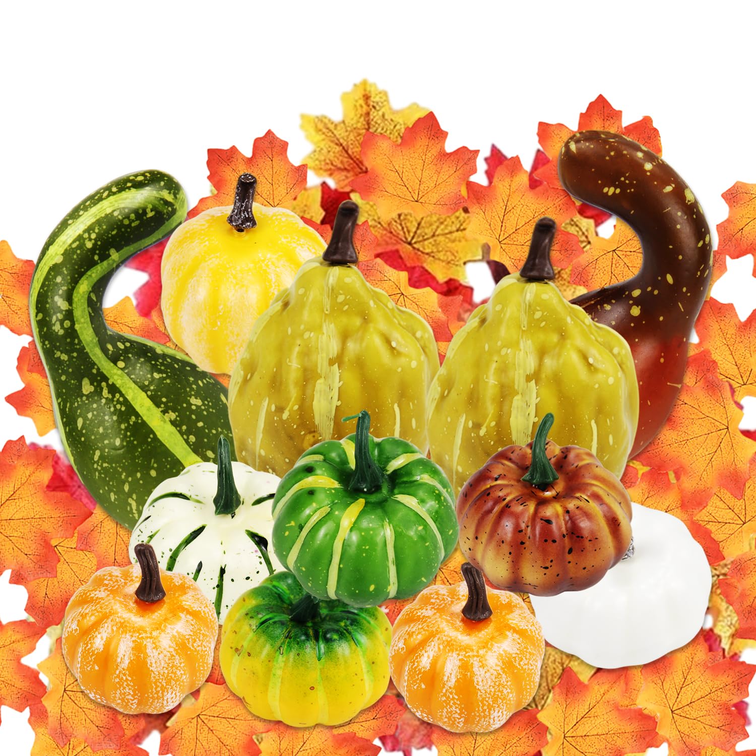Déco Automne Citrouilles Miniatures - Lot 44 Pièces Avec Feuilles D'érable - Pour Table, Maison, Thanksgiving