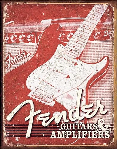 Miniatura 7 de Desperate Enterprises Fender Stratocaster Guitars 60th - Letrero de lata de metal vintage nostálgico - Hecho en Estados Unidos Fender Stratocaster