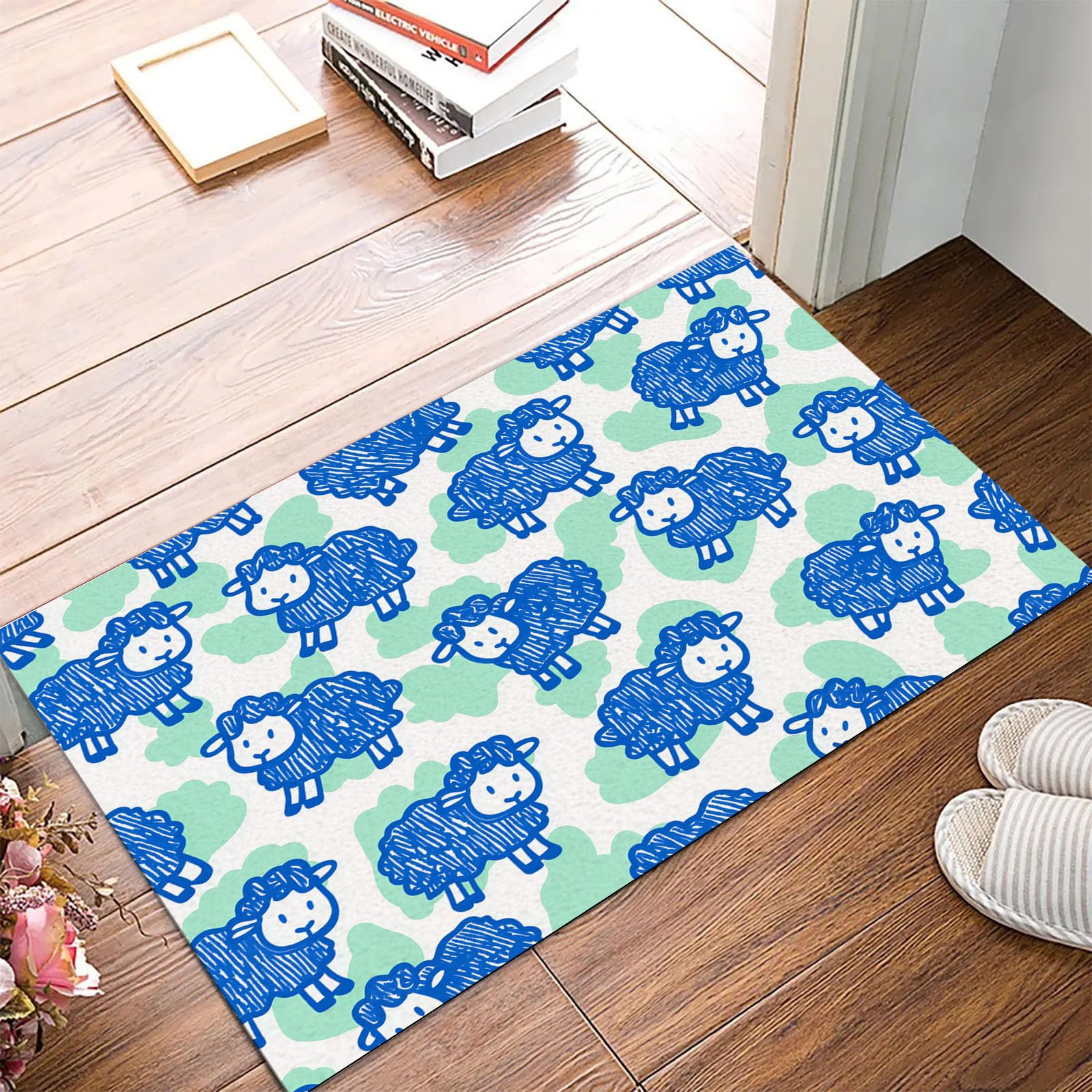 Paillasson de bienvenue contre les sols glissants tapis lavable bleu