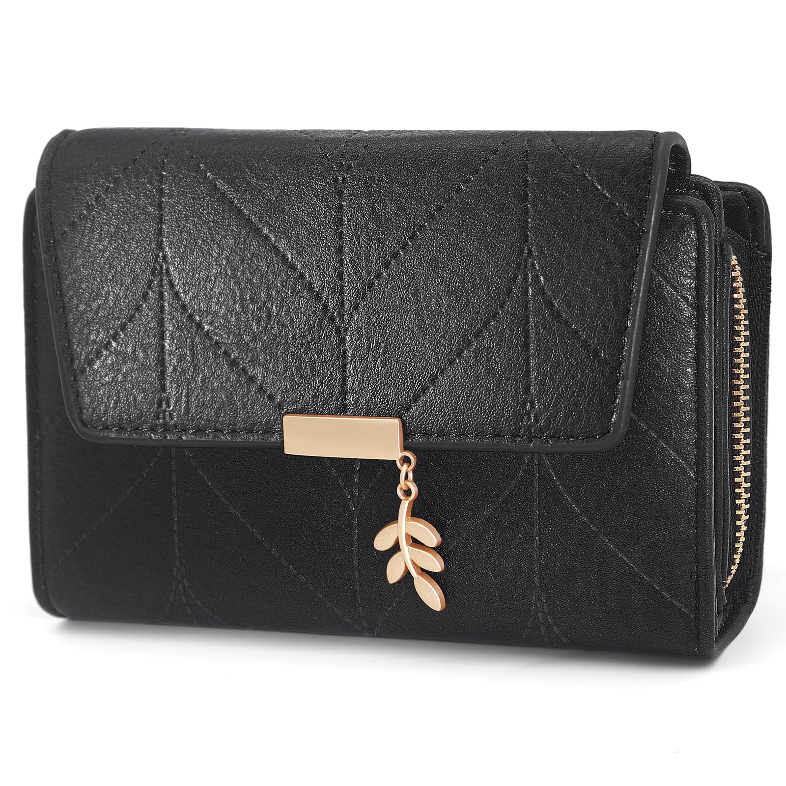 REETEE Porte Monnaie Femme en Cuir PU Rétro Petit Portefeuille Femme Blocage RFID Porte Feuille pour Femme, Portefeuilles avec 16 Emplacements Cartes et Fermeture éclair Poche à Monna (Noir)
