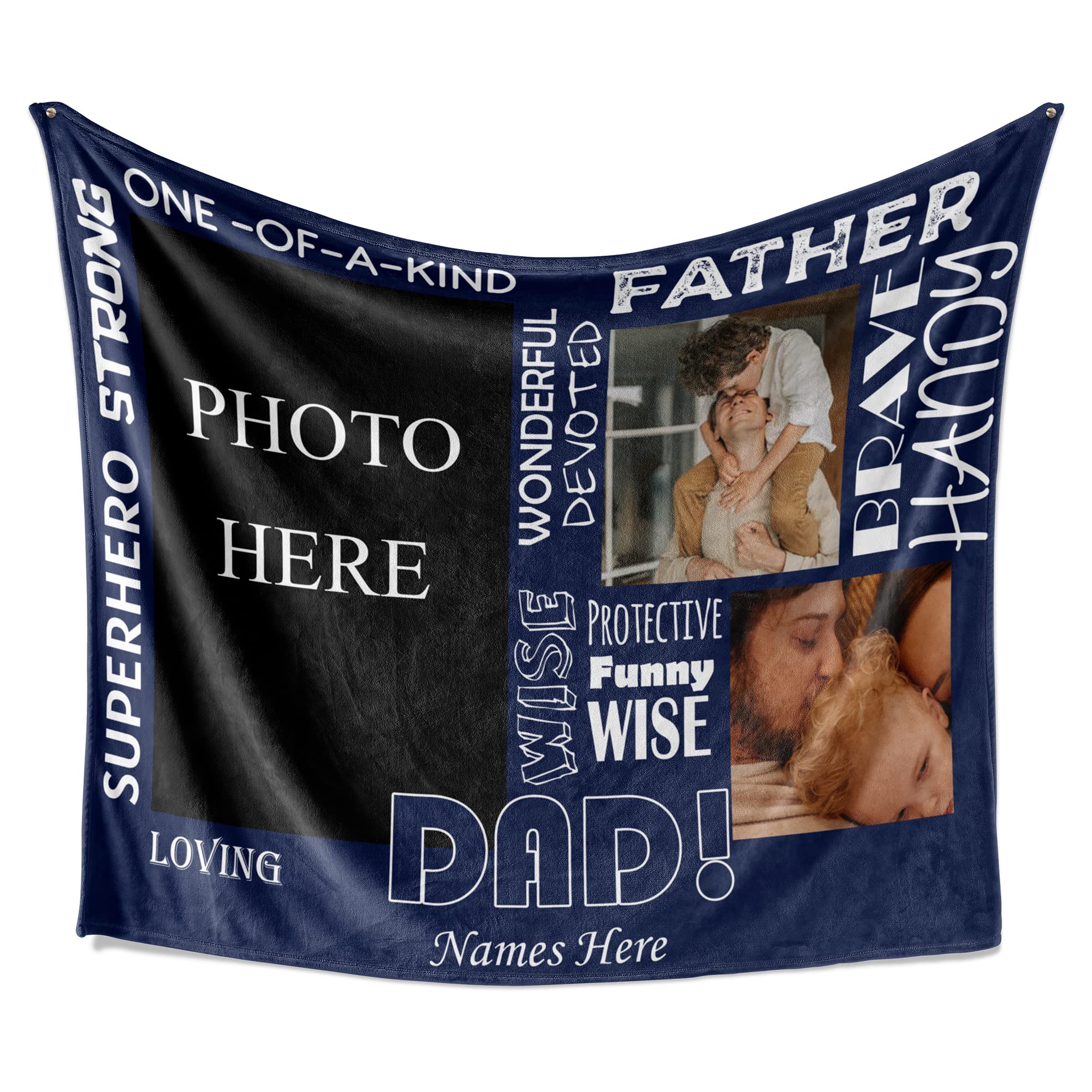 Manta personalizada con nombre de foto de superhéroe fuerte, manta de padre único, manta personalizada con nombre de imagen, regalo para papá, manta de forro polar, manta familiar personalizada