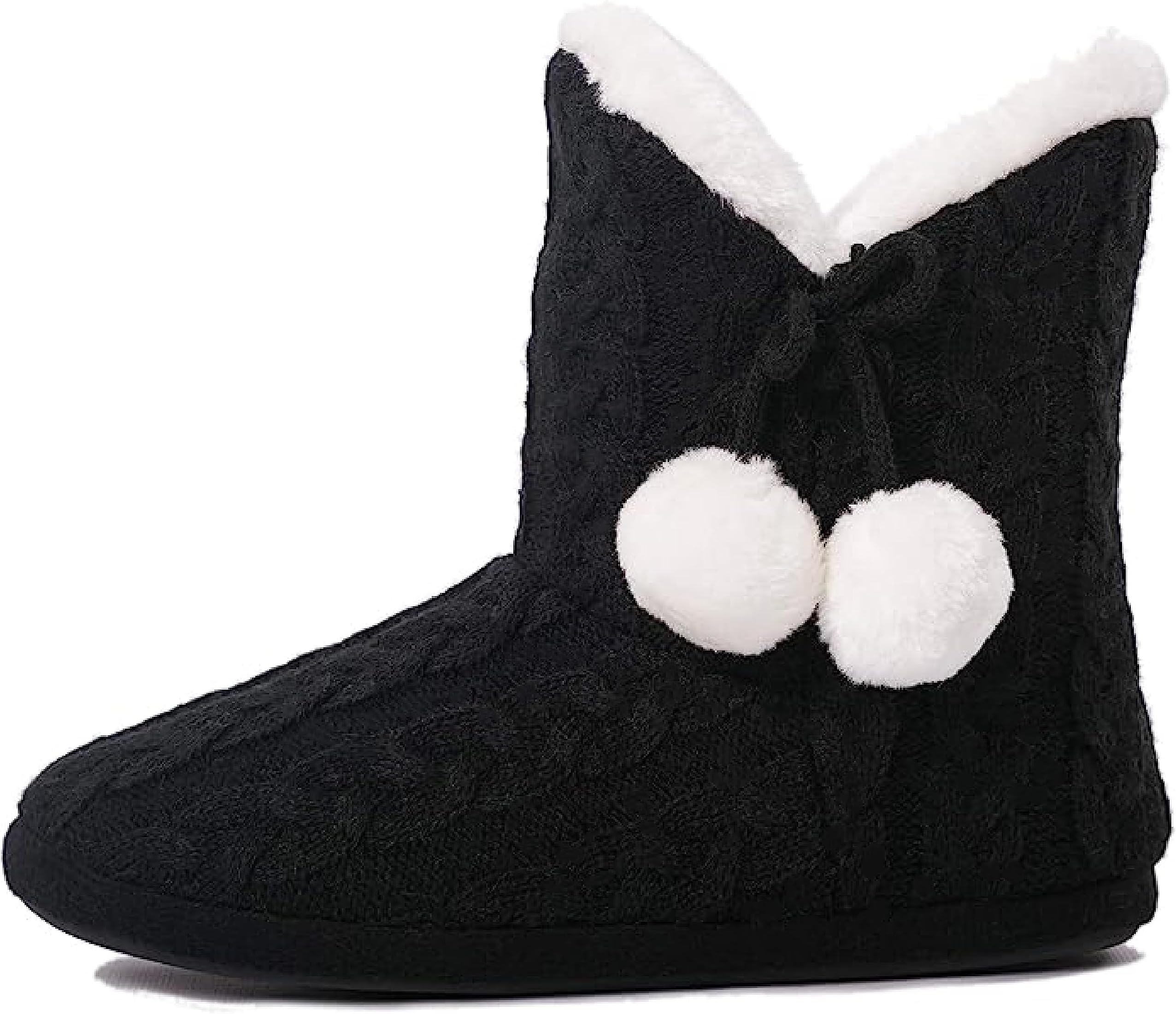 AIREE FAIREESlippers Booties for Women Ladies Girls Slipper Boot Bootie Faux Fur Lined with Pom Poms