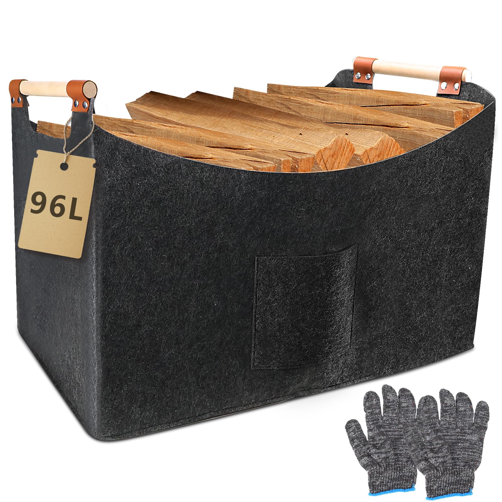 Panier en feutre XXL bois pour cheminée - Grand panier pliable avec poignée
