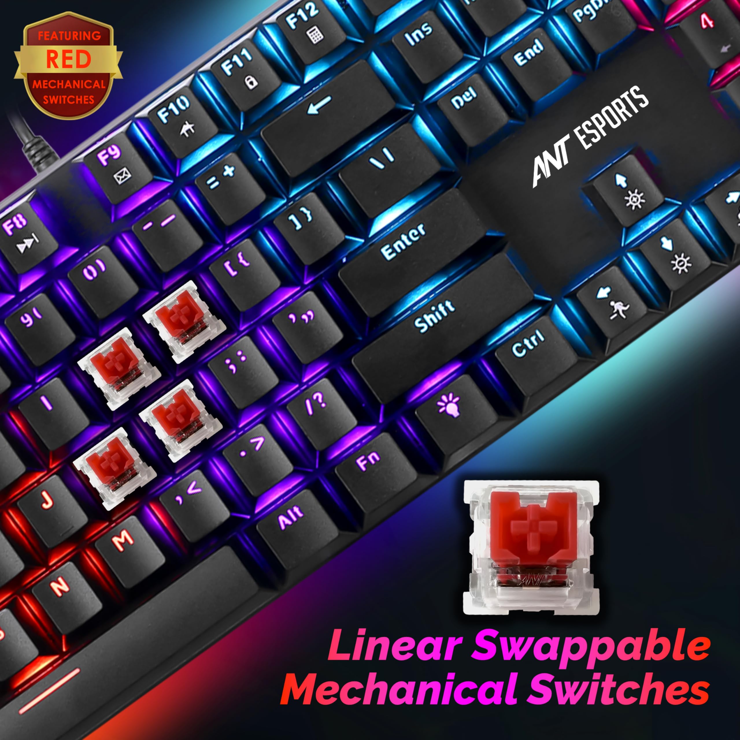 Ant Esports Scorpion MK30 Wired Mechanical Gaming Keyboard, RGB 104 Keys Ultra-Slim LED Backlit USB Wired Keyboard with Red Switch, Durable Abs Keycaps/Anti-Ghosting Keyboard for PC Mac Xbox Gamer — Amazon image 2