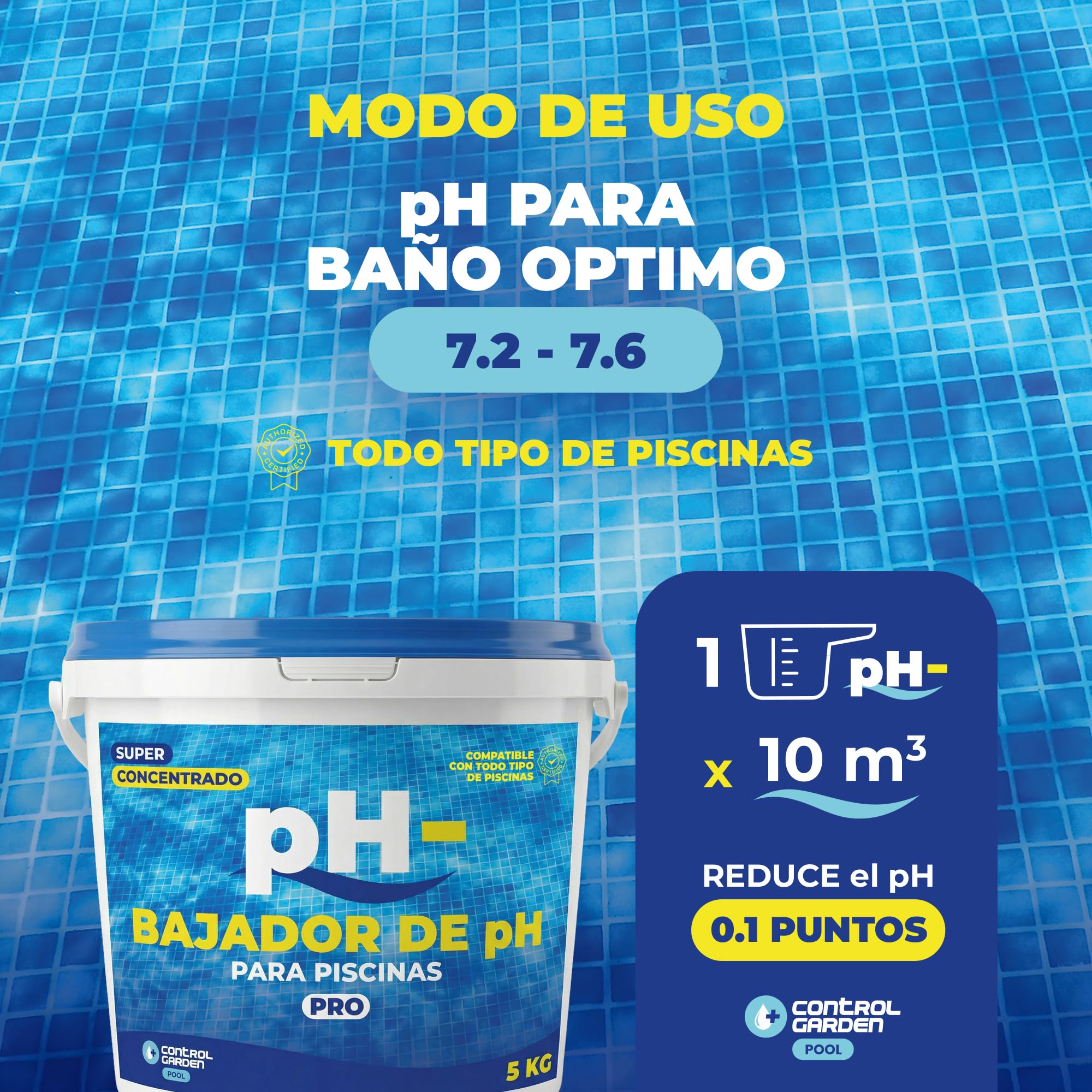 CONTROL GARDEN Bajador PH Piscinas Granulado 5 KG | Reductor pH- Piscina Interior y Exterior | Minorador Sólido - Súper Concentrado | Pool Regulador de Poliester, Liner y Electrólisis Salina — view 6