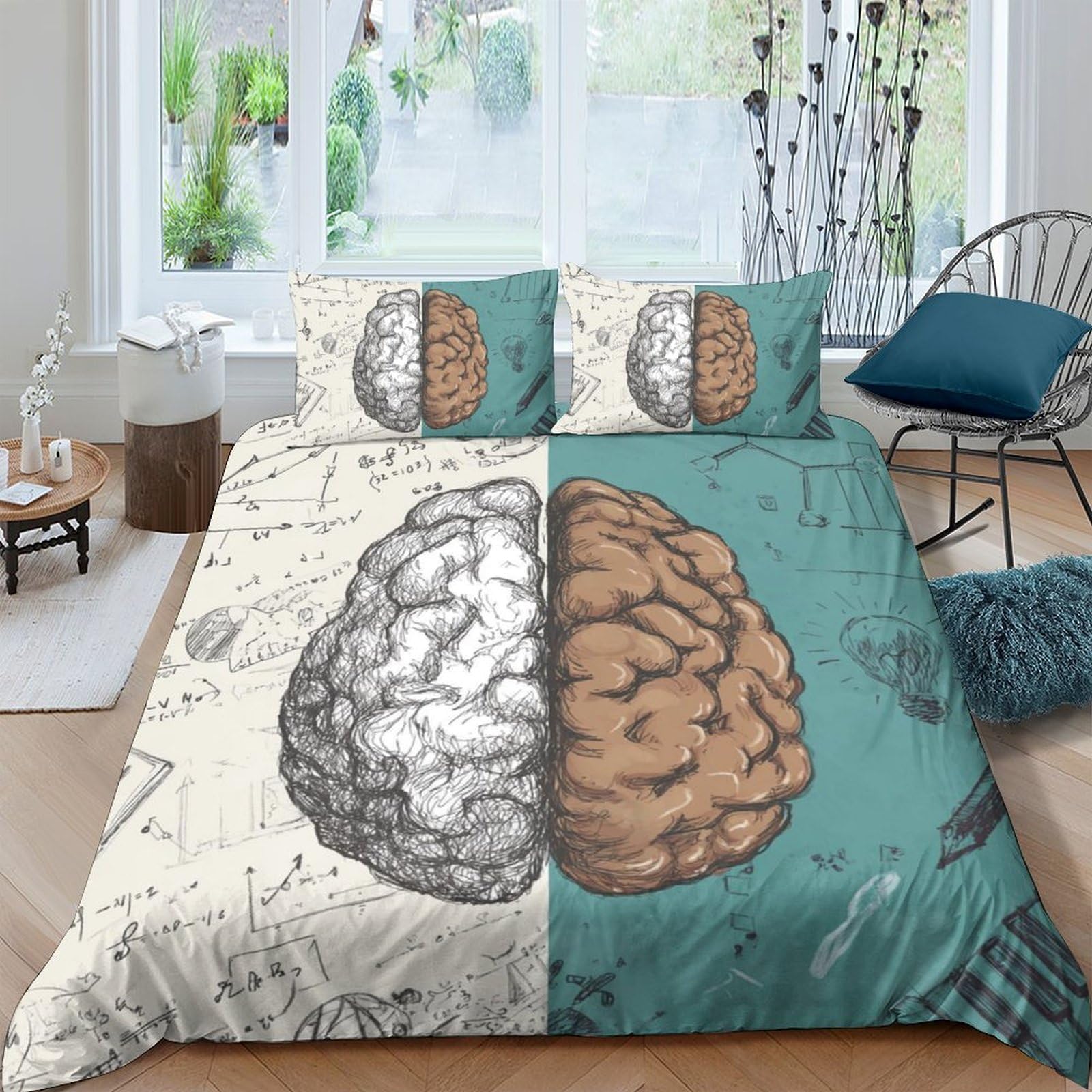 Ctjqhvkz Style-3 3D Printed Brain Art Fitted Sheet Microfiber Soft Breathable Abstract Sketch Bed Cover For Bedroom Dorm Decor Single（135X200cm）