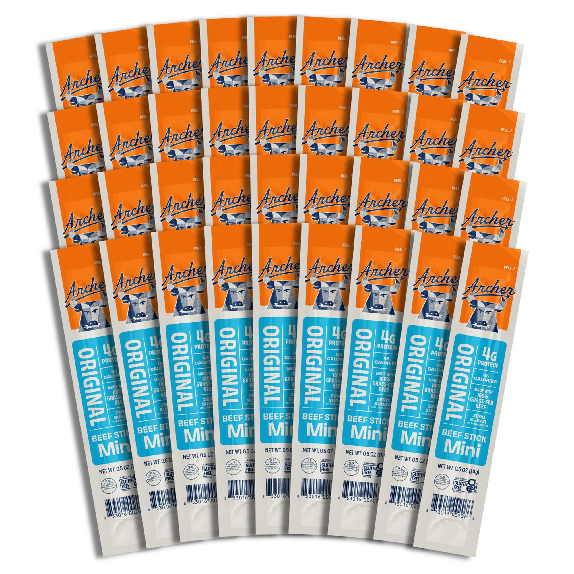 Archer Jerky Mini Beef Jerky Sticks - Grass Fed Beef Sticks Individually Wrapped, Bulk Pack, Protein Meat Snack Packs, Gluten Free, Paleo, Keto - .5 oz (Pack of 36)