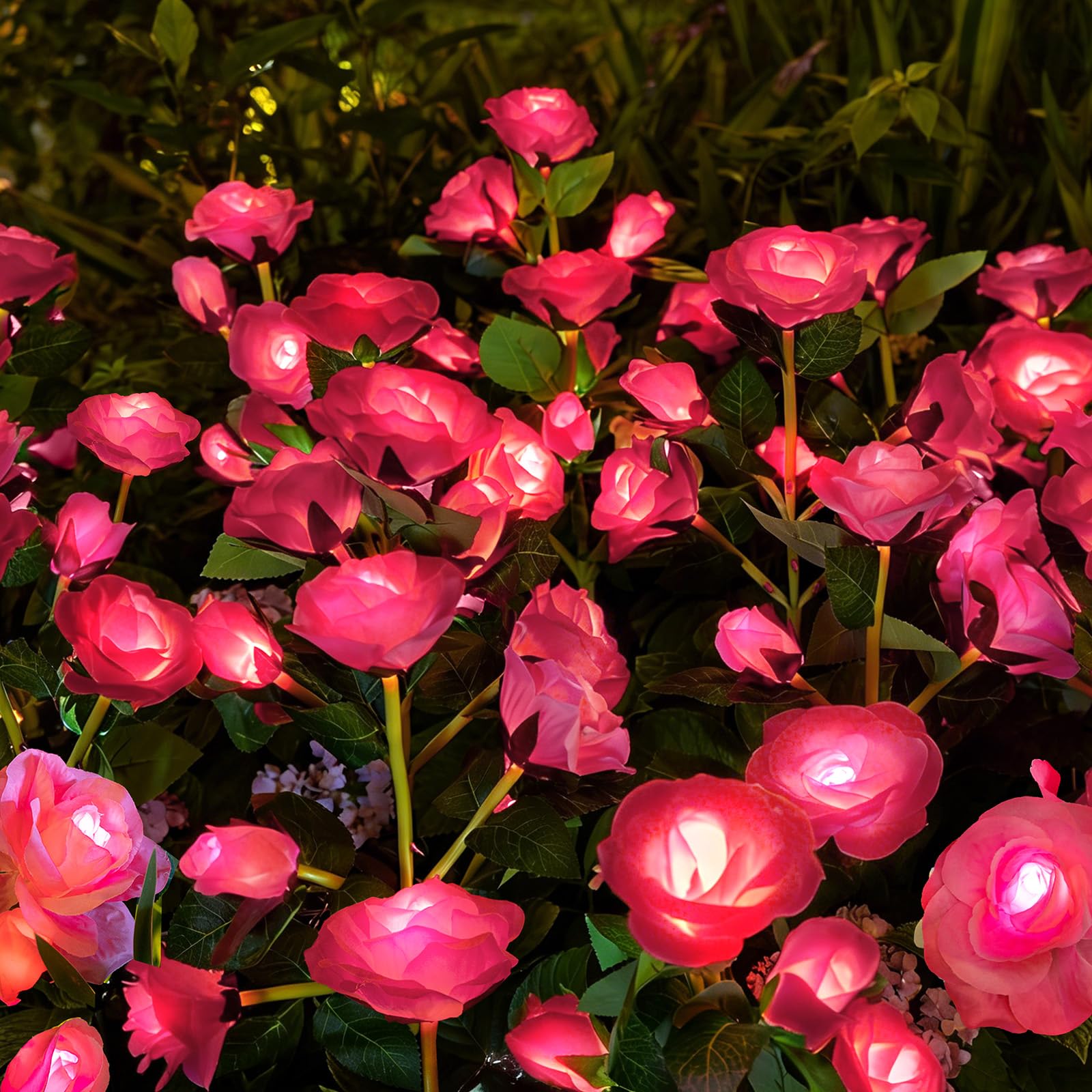 Anordsem Solar Garden Lights Outdoor: Waterproof Fabric Roses - Red LED Flower Decorations for Yard Patio Path Cemetery Grave - Birthday Gifts for Women Mom Wife - 6 Pack Pink