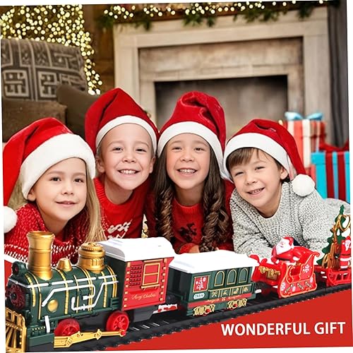Miniatura 5 de Juego de tren eléctrico de 14 piezas para niños, luz y sonidos, tren de Navidad simulado con 4 carruajes, juegos clásicos de Navidad con pistas,