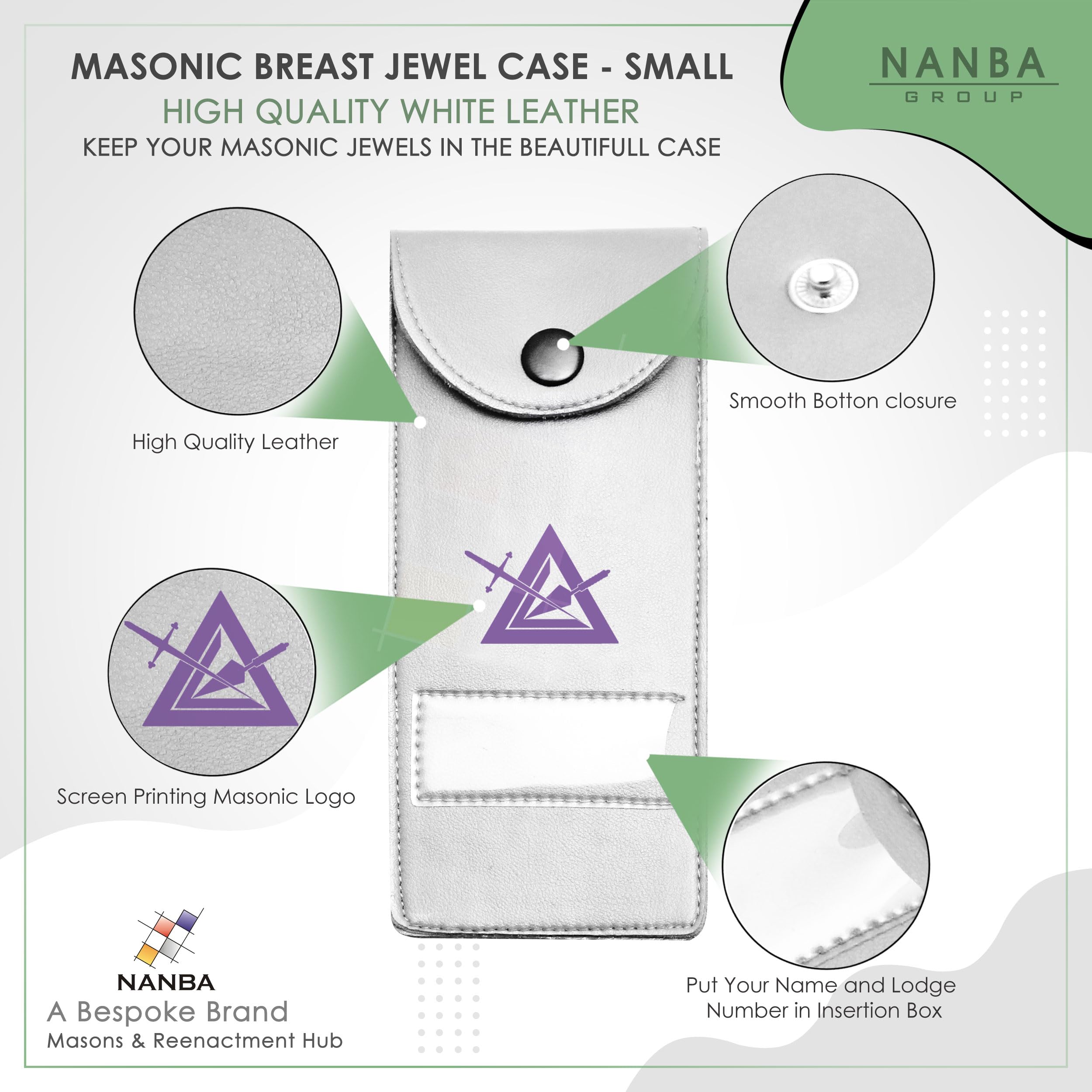 Masonic Regalia Pocket Jewel Holder Case Leather Carry Wallet - Freemason Jewels, Pins & Badges Holder - TOSL Purple Emblem