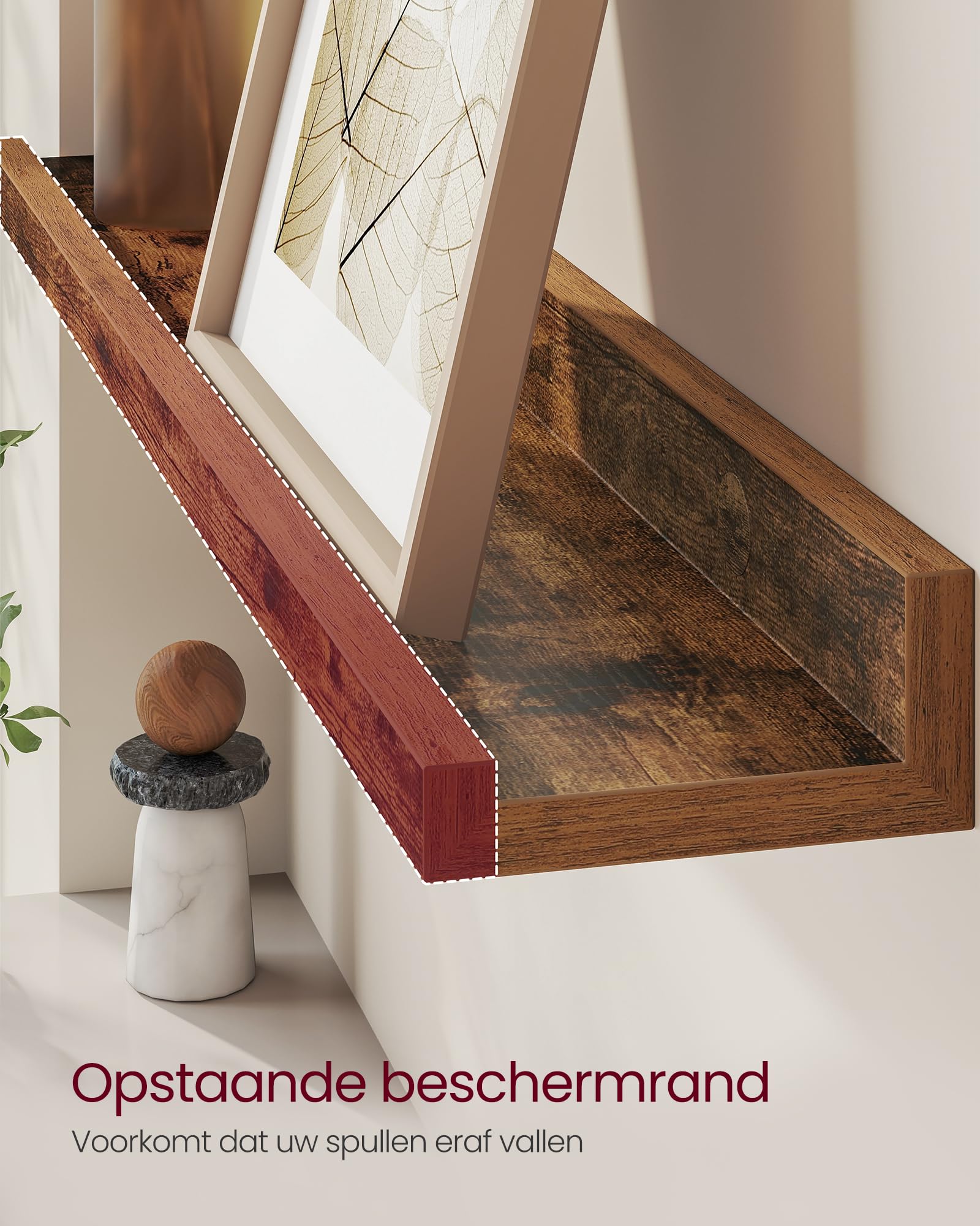 WOLTU Wandplank, Zwevende Plank, Set van 3, met Rand, Wanddecoratie voor Fotolijst, in Woonkamer, Kantoor, Slaapkamer, Keuken, Rustiek Bruin