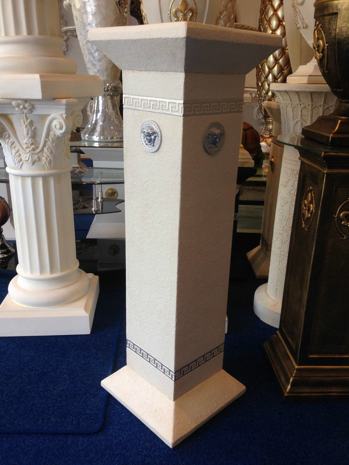 Cinar Columna de estilo meandro, mesa auxiliar de mármol, columna decorativa de 100 cm, griego, antiguo, retro, rococó, columna barroca, soporte para flores pintado a mano