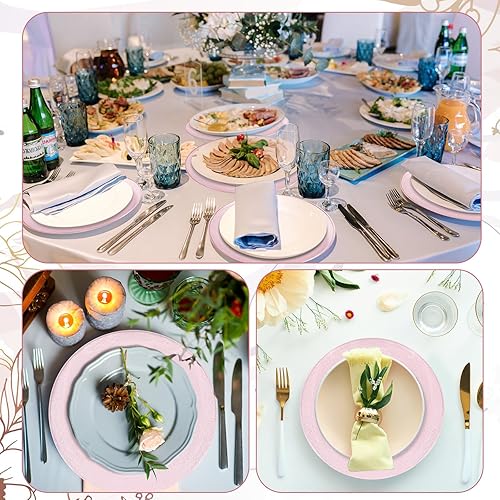 Miniatura 6 de 150 platos desechables de color rosa con purpurina para boda, 10.25 pulgadas, platos de postre rosa transparente de plástico rosa para el día de San