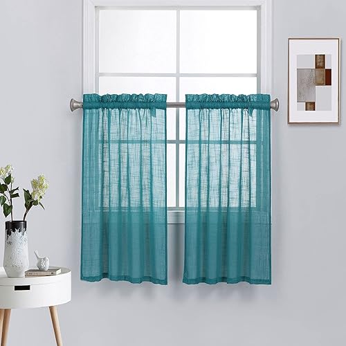 Miniatura 10 de Diamond Home Linens Juego de 2 niveles de cortina de cocina y café con aspecto de lino, 24 pulgadas de largo, color blanco.