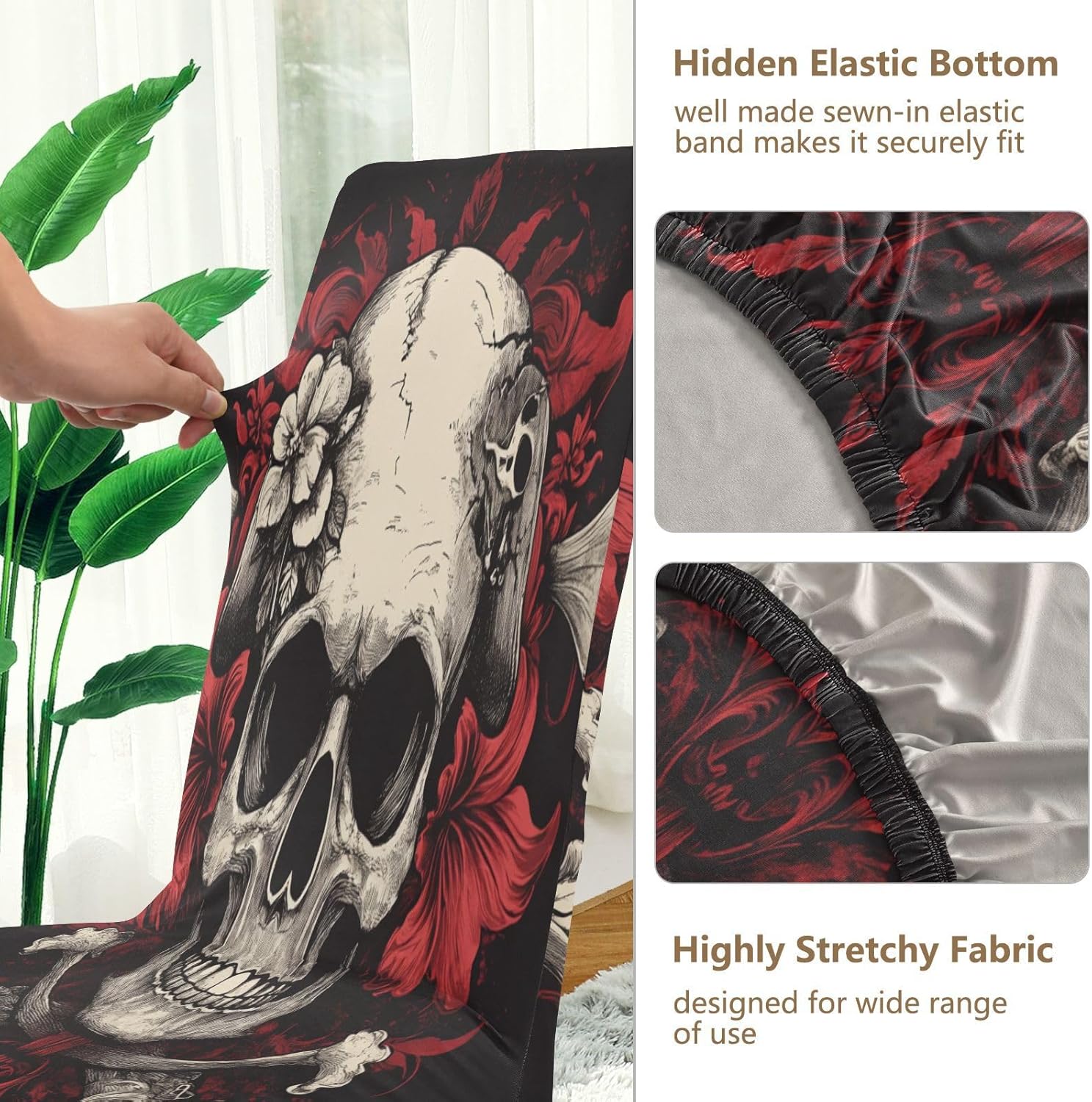 ALAZA Chair Covers for Dining Room, Skull Pirates with Red Floral Ornament Stretch Chair Cover Sets Chair Protector Removable Washable for Ktichen Restaurant Hotel