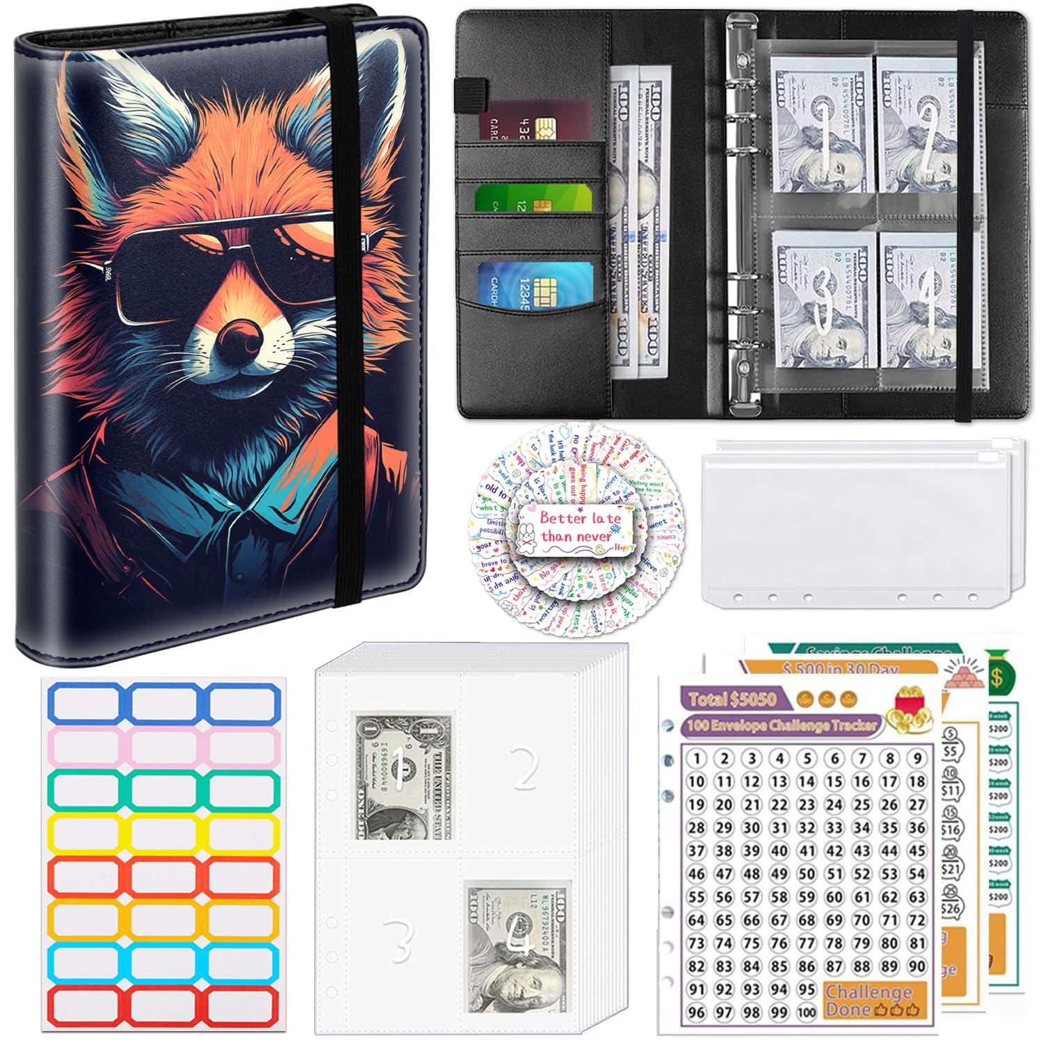 SOTWONSO 100 Envelopes Money Saving Binder Book, Budget Binder with Cash Envelopes and Saving Tracker, Cash Stuffing Binder from 30 Day to 52 Week，