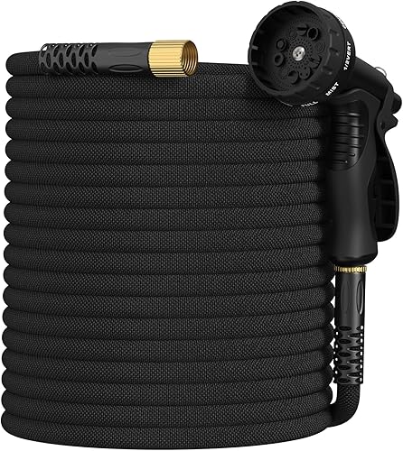 Manguera de jardín de 50 pies, manguera de agua ligera y flexible no expandible, con boquilla rociadora de 10 patrones, súper tela, accesorios de
