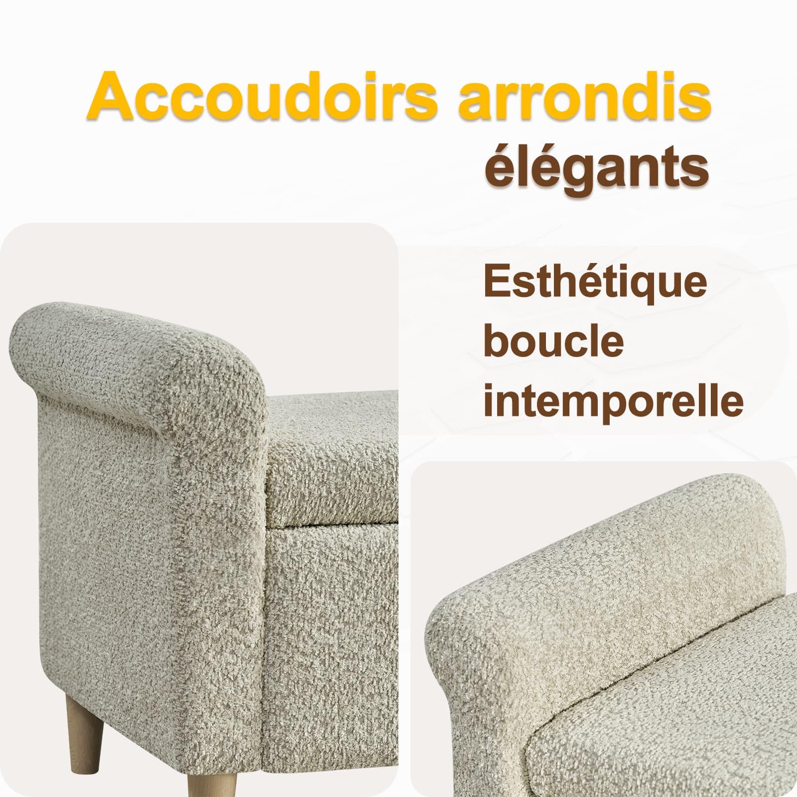 Banquette 2 Places,Fauteuil Salon,Repose Pied avec Espace de Rangement,Petit Canapé,Tabouret,pour Salon Bureau Chambre (Camel)