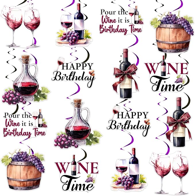 Amazon.com: SHADOAMP Wine Birthday Decorations, 24pcs Red Wine Tasting ...