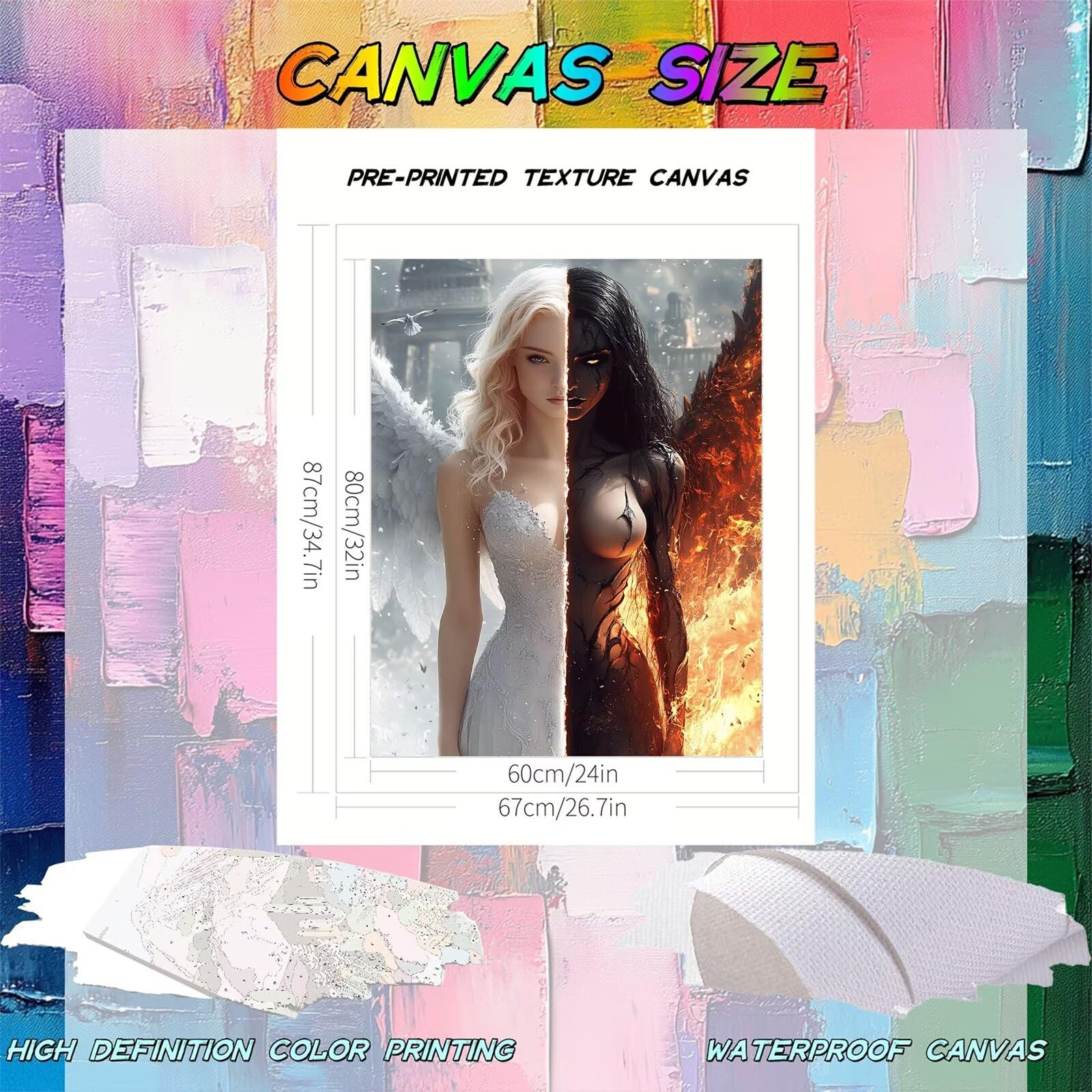 Anioł Malowanie Numerami Czarno-białe anioły Malowanie według numerów Dorosłych, Paint by Numbers DIY Creart Pigment Akrylowy Zestaw do Dekoracji Domu, Prezent 60x80cm Bez Ramki X-782