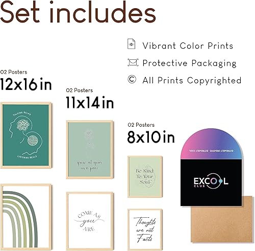 Miniatura 2 de EXCOOL CLUB Decoración de oficina de terapia, pósteres de salud mental para escuela secundaria, arte de pared de psicología de 12 x 16 pulgadas,
