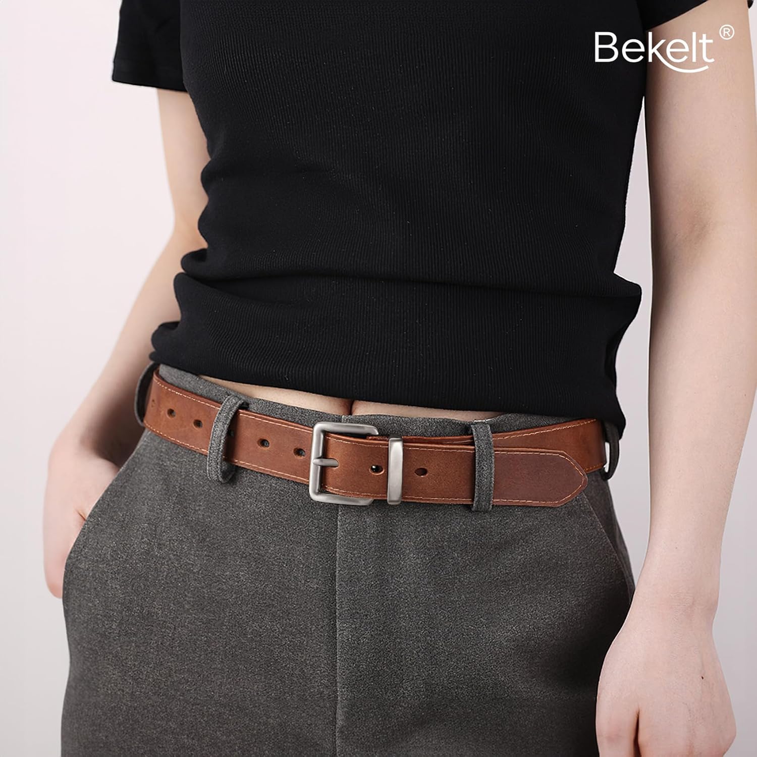 Bekelt Full Grain Leather womens belt Ladies Genuine Solid Leather Belts for Jeans Pants Dresses - Image 3