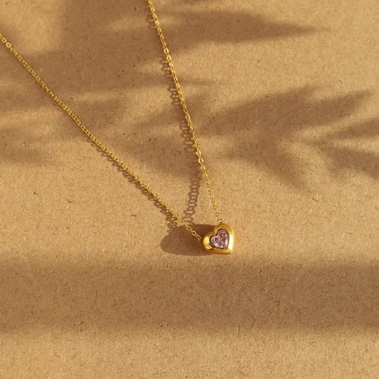 Mini collana con ciondolo a forma di cuore, rosa, grazioso, da donna, gioiello per amore