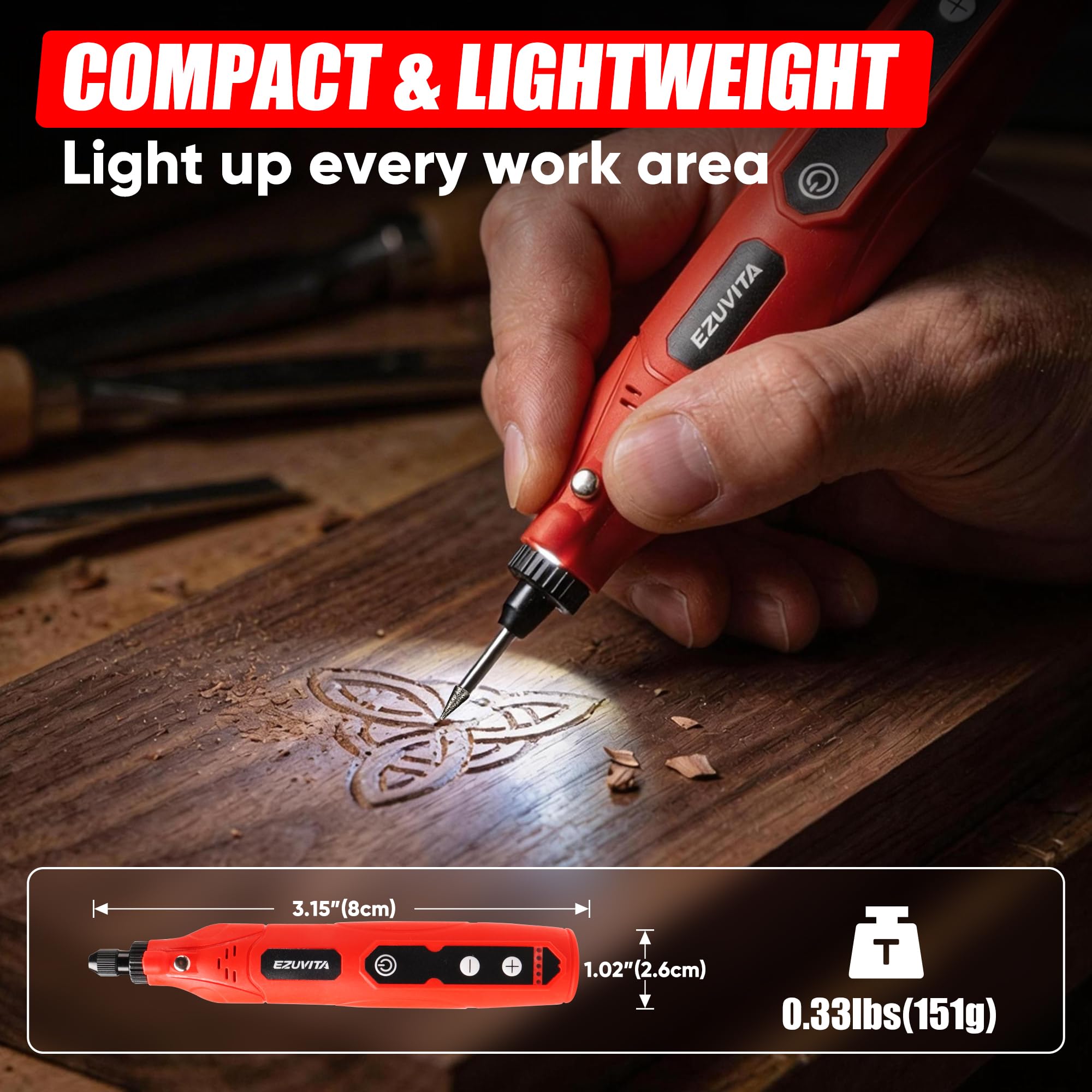 Outil Rotatif Multifonction sans Fil 4V avec 446 Accessoires, Fonction Mémoire 5 Vitesses, Batterie 2000mAh, Charge Rapide USB-C & Lampe LED, pour ponçage, gravure et meulage