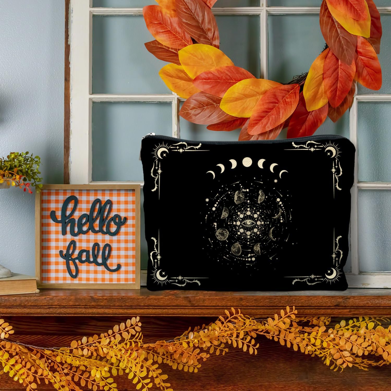 Boho Celestial Moon Phase Makeup Bag - Witchy, Halloweencosmetic Bag - Image 4