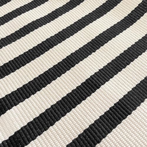 Miniatura 7 de KOZYFLY Alfombra de porche a rayas negras y beige de 2 x 3 pies, alfombra pequeña de algodón para puerta delantera, alfombra lavable para