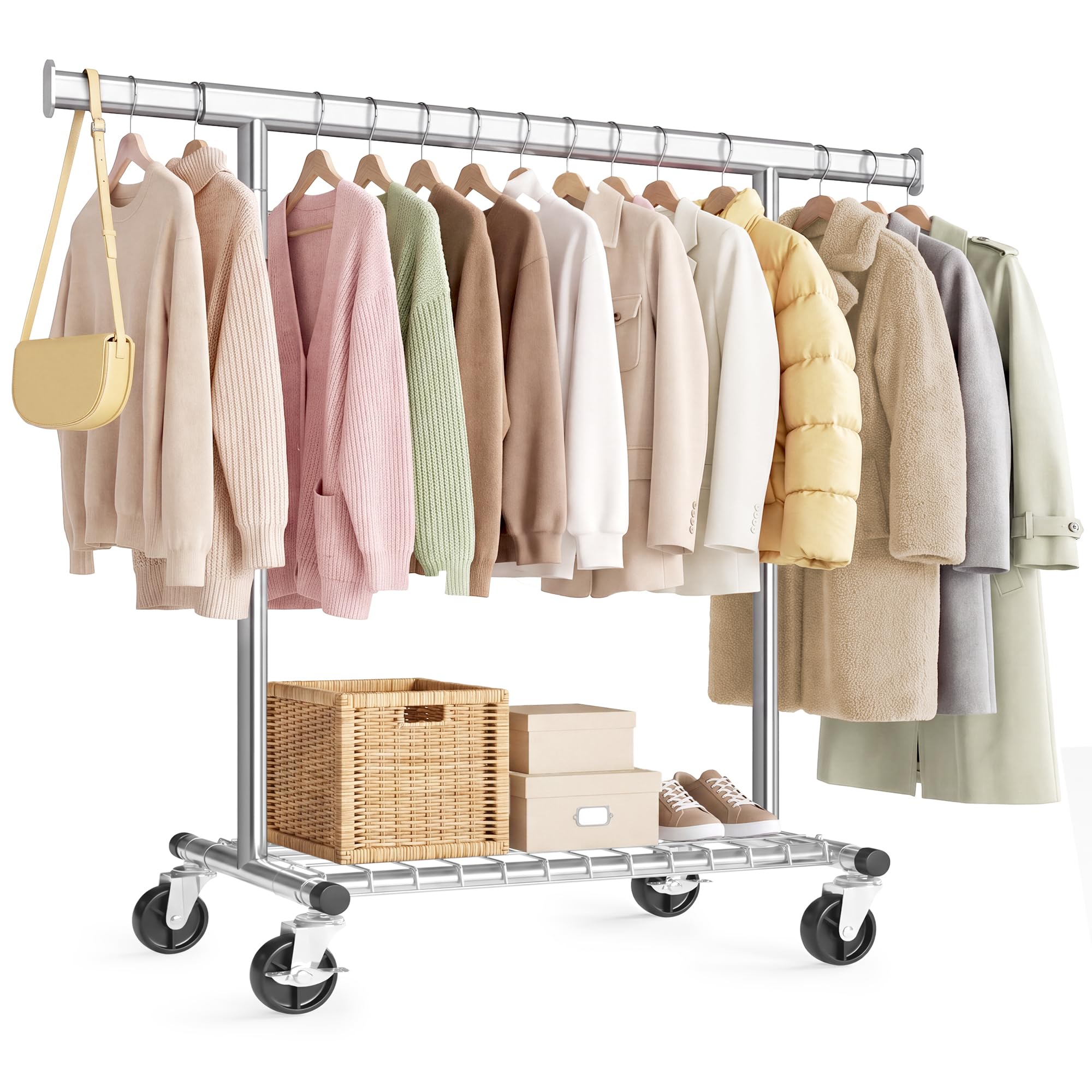 SONGMICS Clothes Rail on Wheels, Heavy Duty, 180 kg Load Capacity