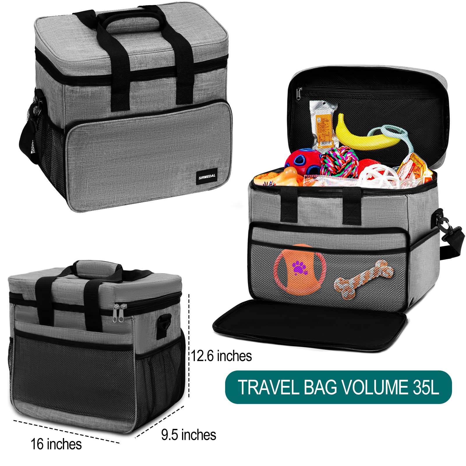 Teamoy Borsa Viaggio Per Cani - Con Ciotole Pieghevoli, Contenitori Cibo E Tappetino, Grande Nero - Foto 5