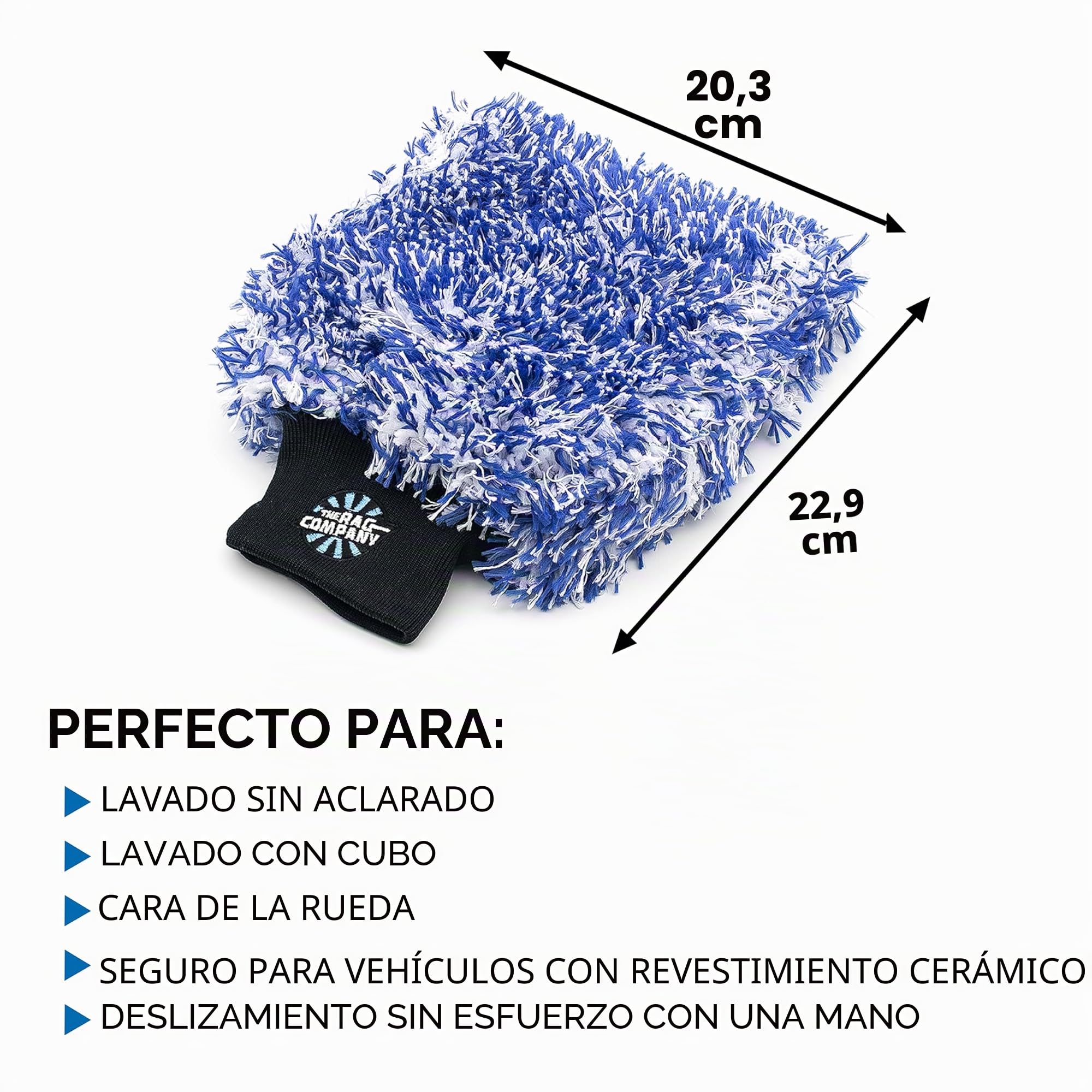 The Rag Company - Cyclone Ultra Wash Mitts - 70/30 'Gauntlet' mezcla de microfibra coreana, acolchado de espuma, sin arañazos, sin pelusas, ideal para lavado sin enjuague, 8 x 9 pulgadas, azul + negro