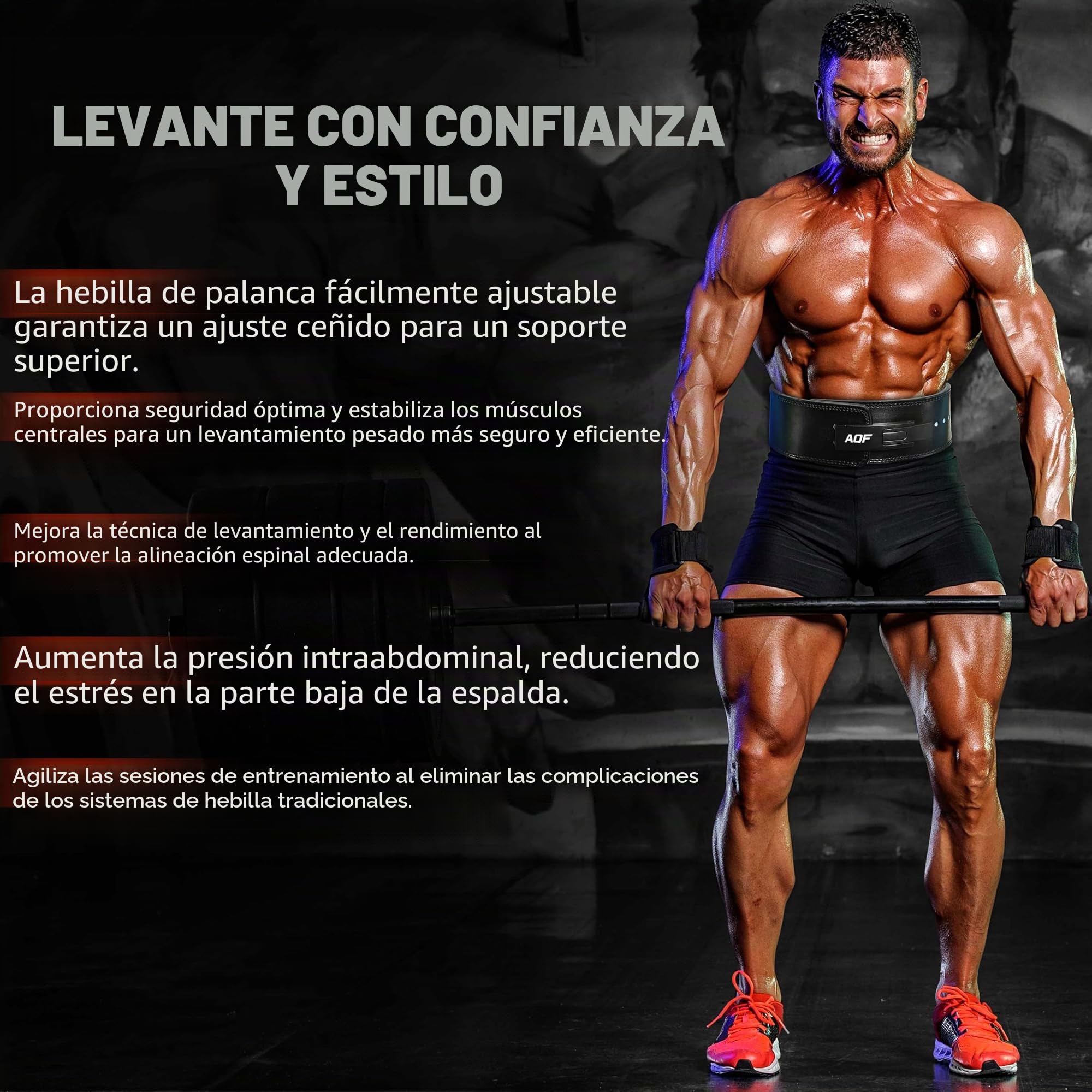 AQF Cinturón Gym Cuero 13mm, Hebilla de Palanca, IPL y USPA Aprobada