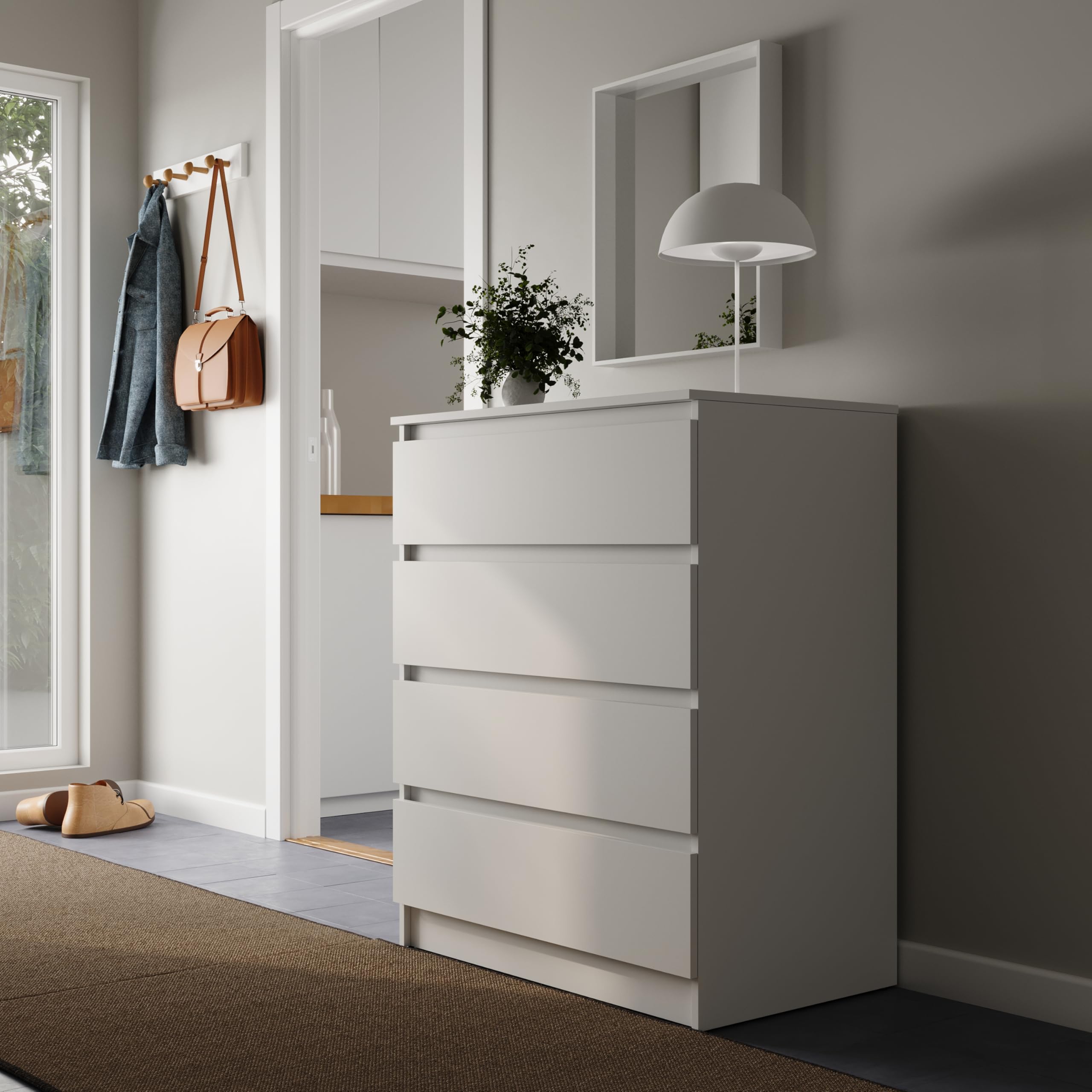 Home Collective Cassettiera larga 80cm con 4 cassetti cassettiera mobile stretto in legno credenza alta camera da letto soggiorno corridoio ufficio organizzatore 80x100 cm (LxA) bianco