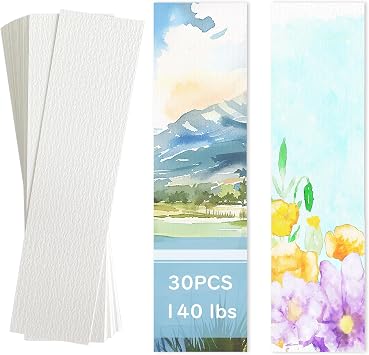 30 PCS Watercolor Paper Blank Bookmarks 1.9" x 5.9", White 140lb Heavyweight Watercolor Paper Cards Bulk for Kids Student Wet,Dry & Mixed Media