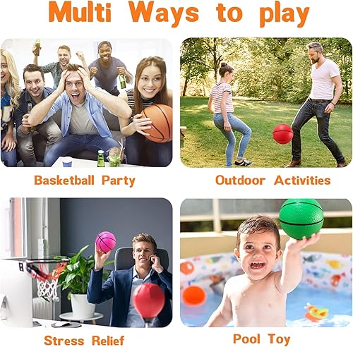 Miniatura 4 de Dshengoo 6 mini pelotas de baloncesto de juguete de 5 pulgadas, colorido baloncesto inflable de goma con bomba para niños pequeños, piscina, aro de